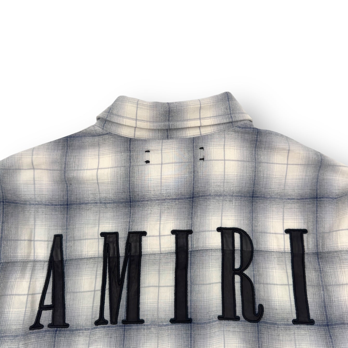 AMIRI FLANNEL LOGO APPLIQUÉ BRUSHED COTTON SHIRT BLUE / BLACK M