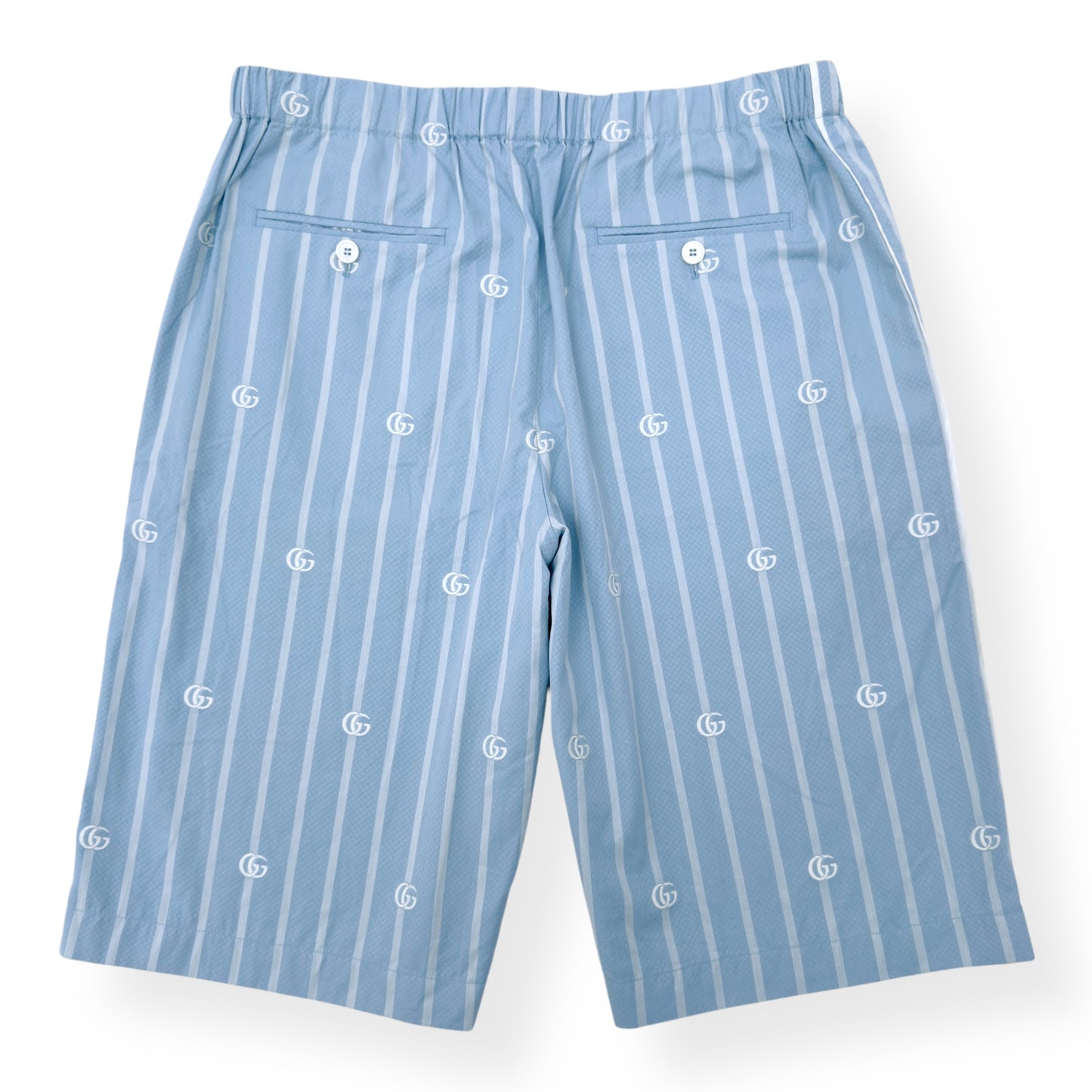 GUCCI LOGO-JACQUARD STRIPED COTTON-POPLIN SHORTS BLUE M