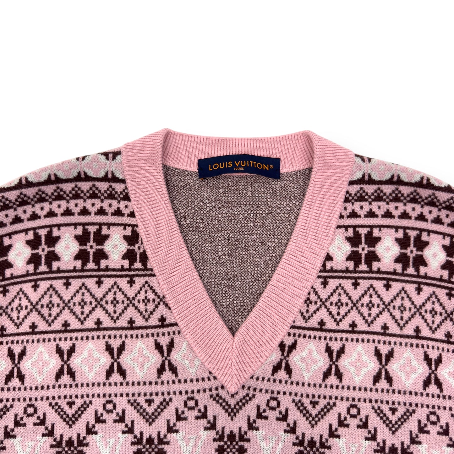 LOUIS VUITTON X TYLER THE CREATOR FAIR ISLE JACQUARD MERINO WOOL VEST LUXURY PINK XXL