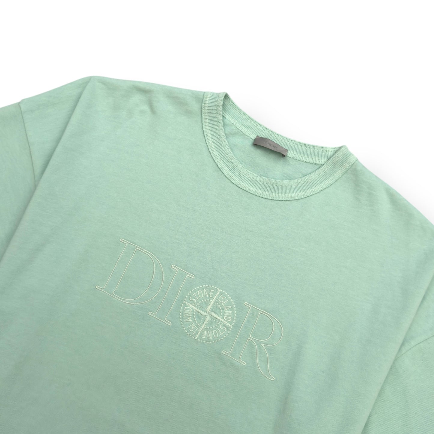 DIOR X STONE ISLAND OVERSIZED LOGO EMBROIDERED T-SHIRT TURQUOISE / WHITE XL