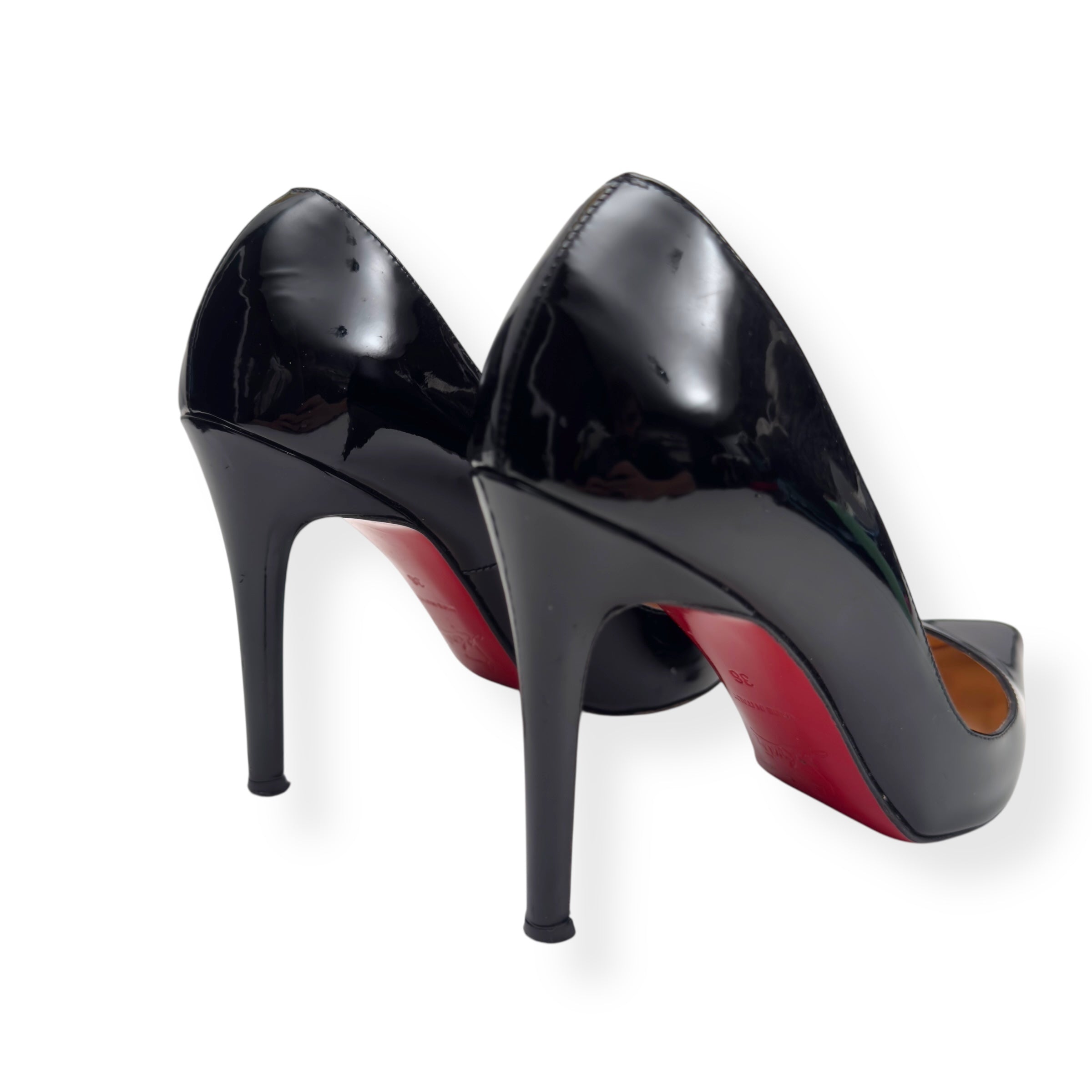 CHRISTIAN LOUBOUTIN PIGALLE 100MM PATENT LEATHER HEELS BLACK / RED 36 / UK3