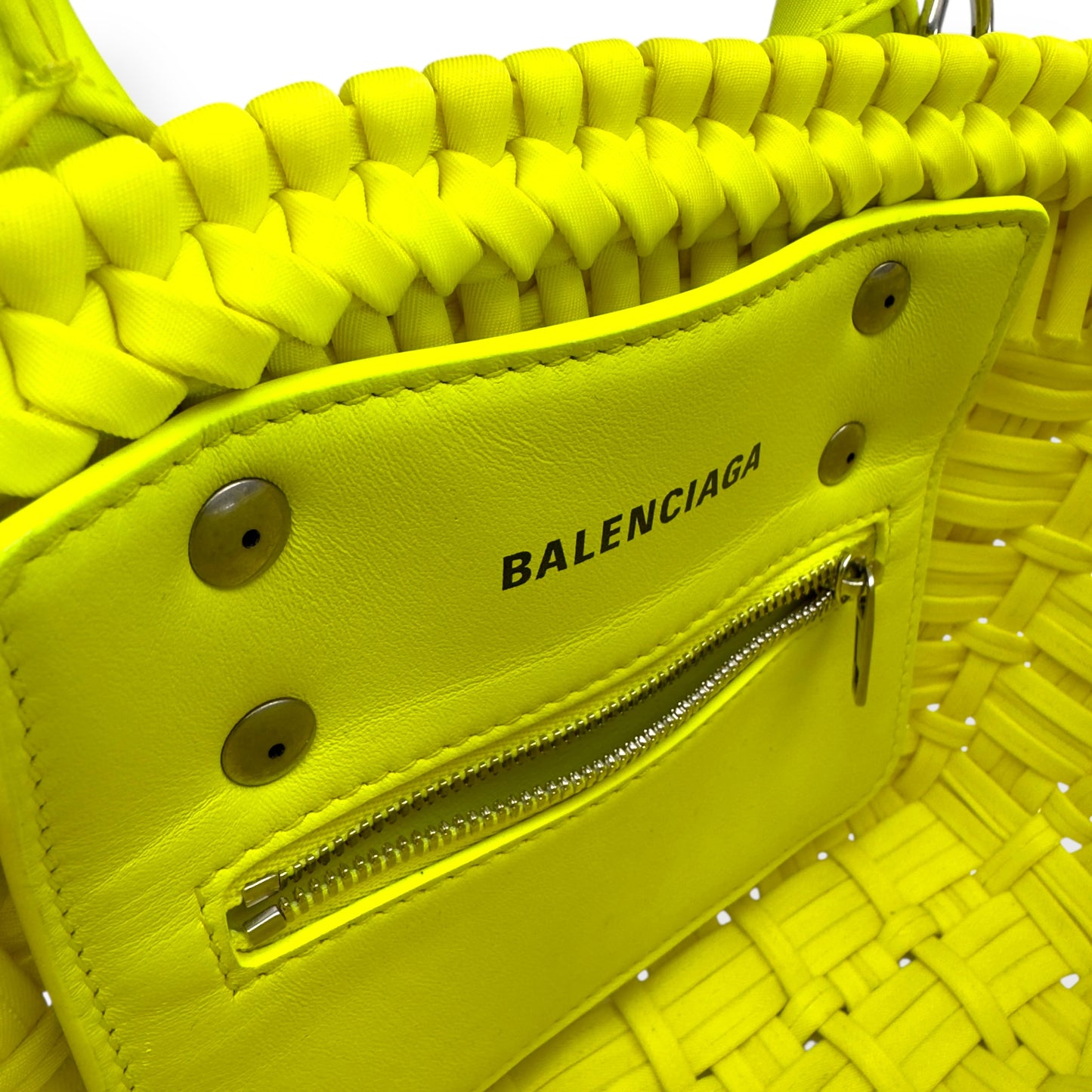 BALENCIAGA BISTRO NYLON / LEATHER SHOULDER BAG YELLOW XXS