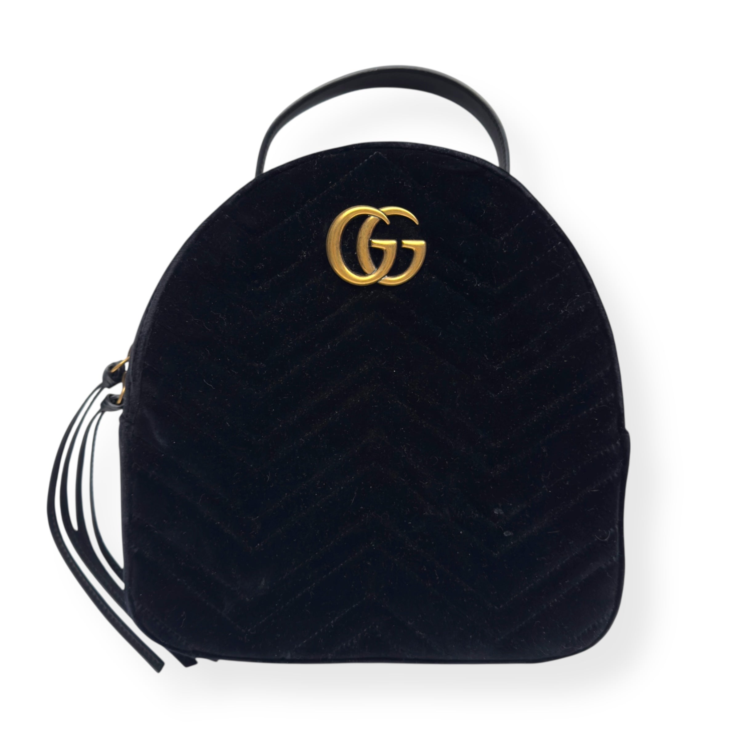 GUCCI GG MARMONT VELVET MATELASSÉ BACKPACK BLACK