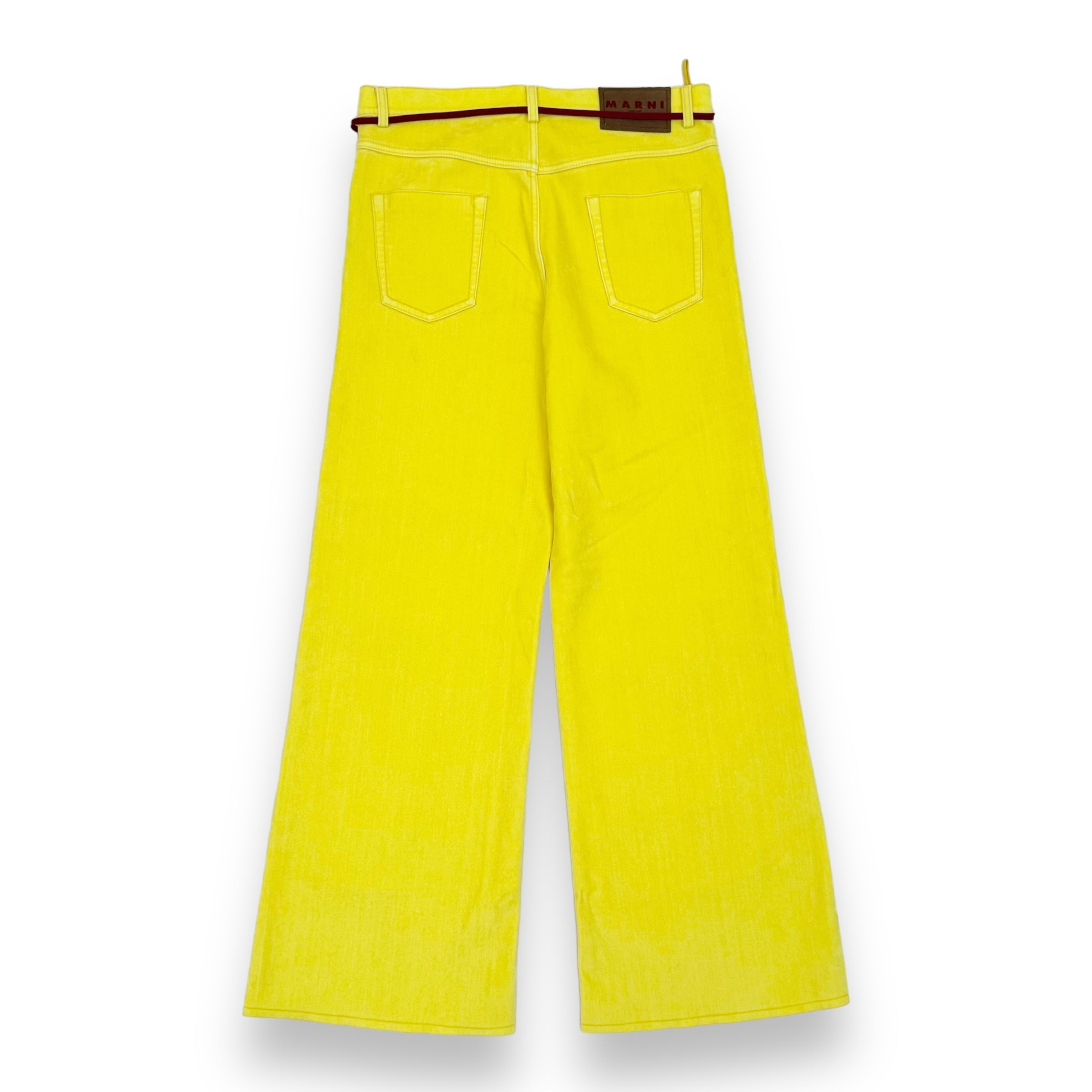 MARNI LOGO-PATCH STRETCH-COTTON FLARED TROUSERS YELLOW 34”