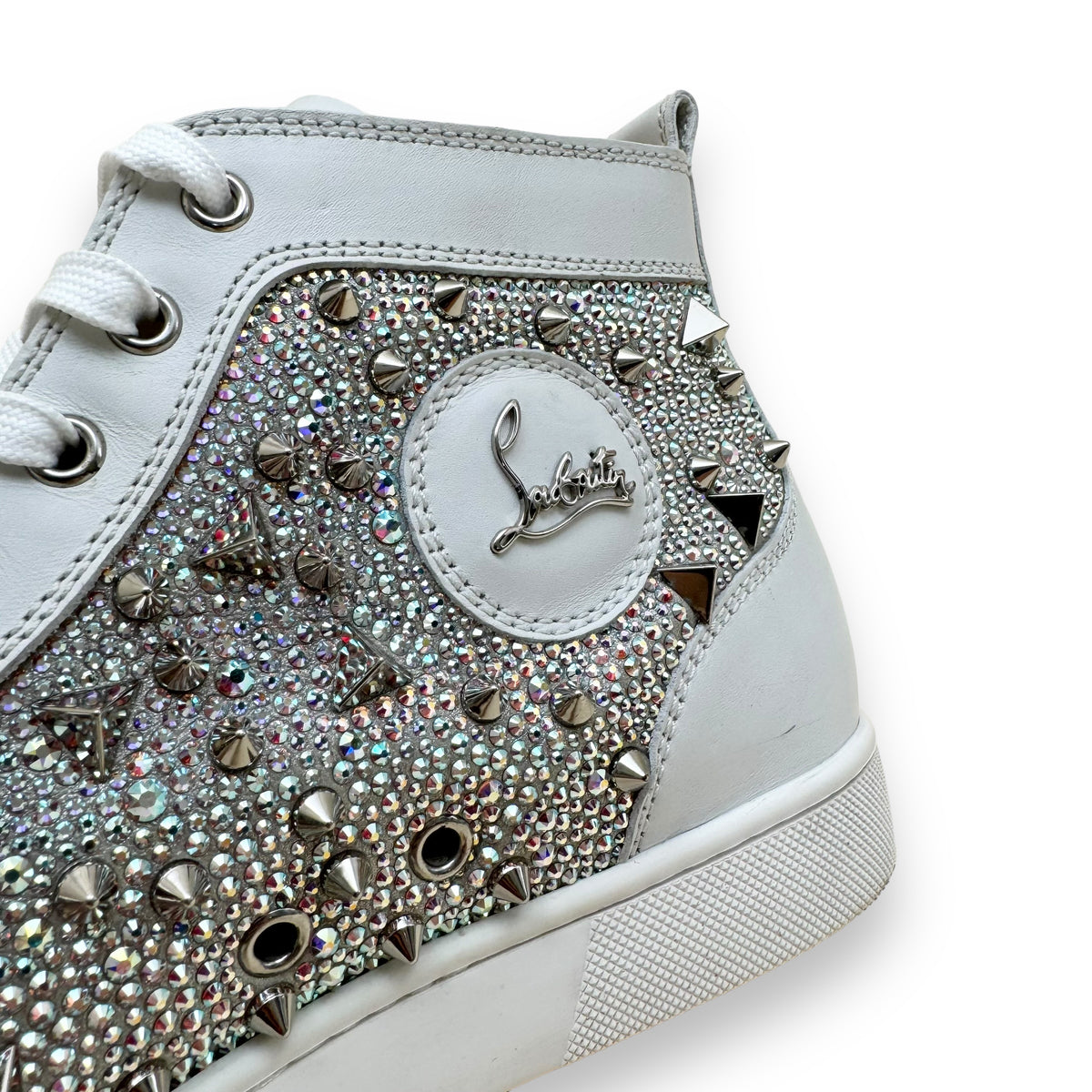 CHRISTIAN LOUBOUTIN PIK SPIKE HIGH TOP SNEAKER WHITE / SILVER UK8