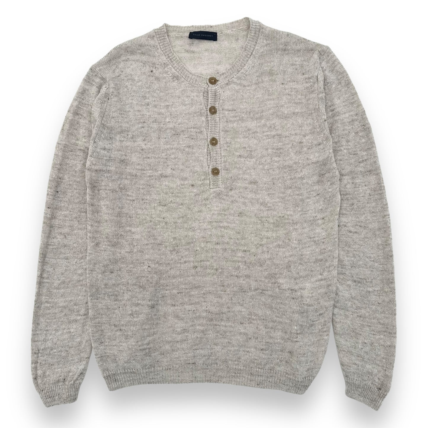 THOM SWEENEY LINEN / SILK HENLEY SWEATER BEIGE L