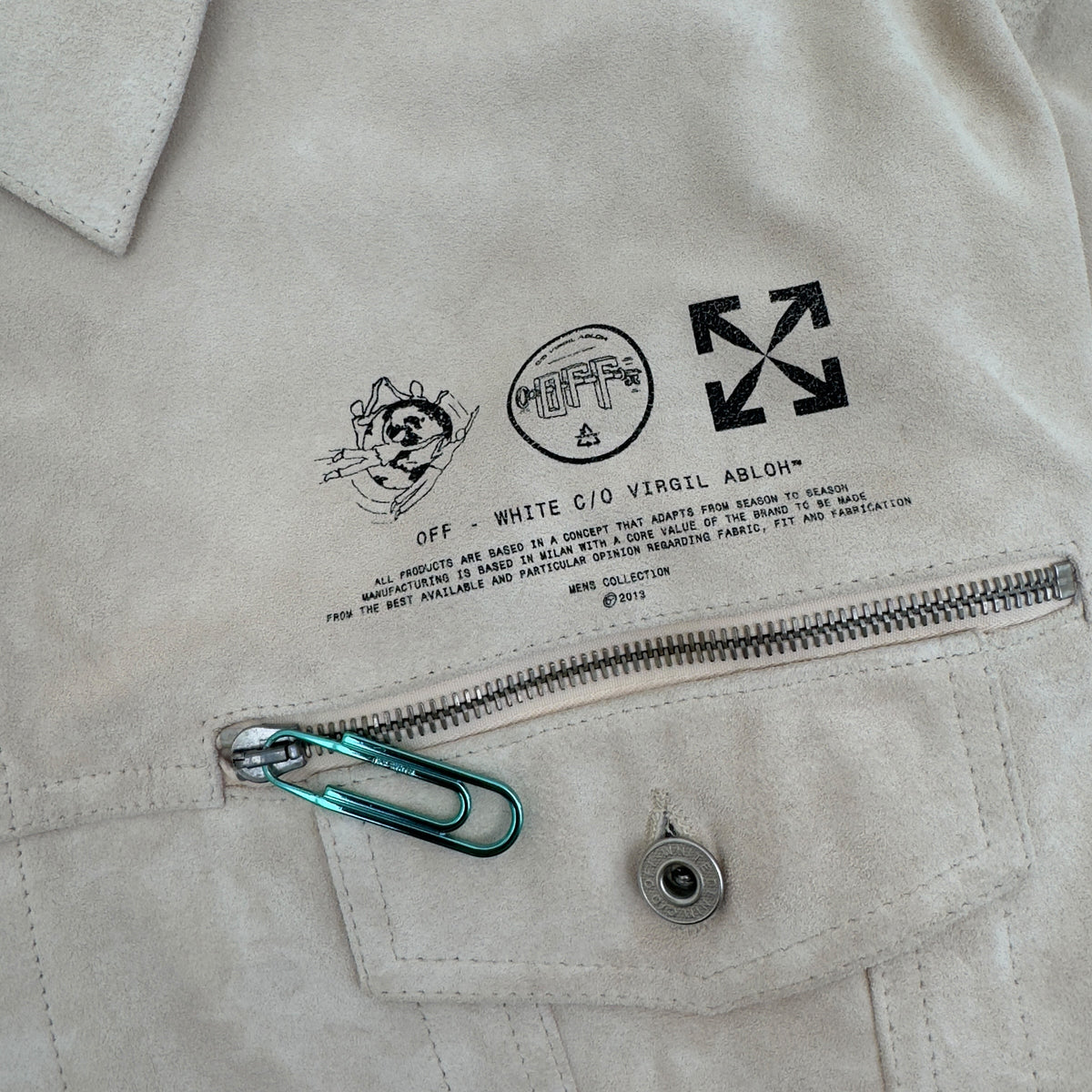 OFF-WHITE TAFT POINT LEATHER JACKET SAND / BLACK L