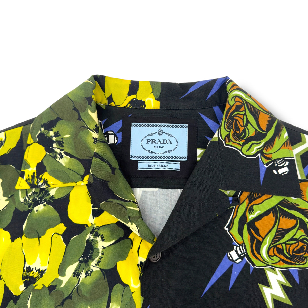 PRADA DOUBLE MATCH BOWLING SHIRT YELLOW / BLACK L