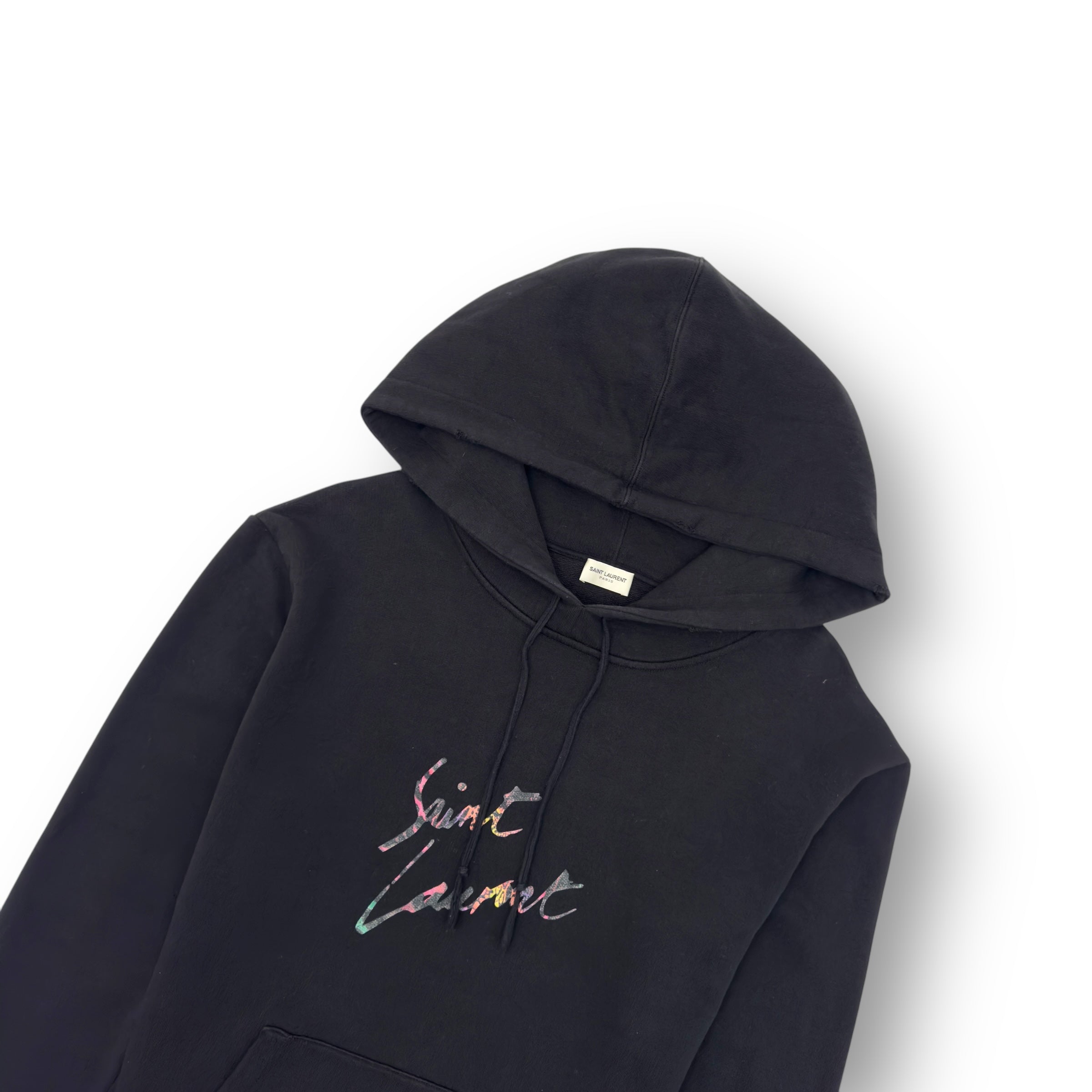 SAINT LAURENT SIGNATURE LOGO PRINT HOODIE BLACK L