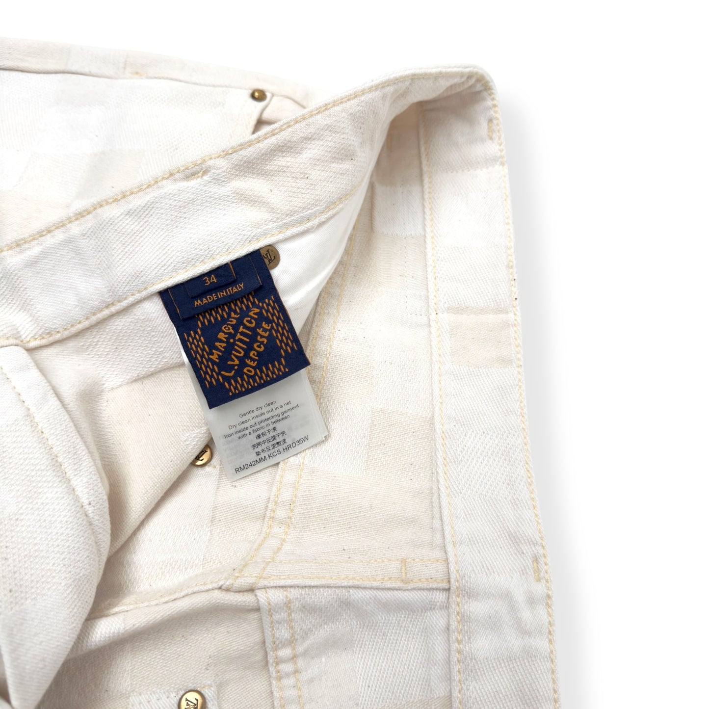 LOUIS VUITTON JACQUARD DENIM SKATE TROUSERS ECRU WHITE W34”