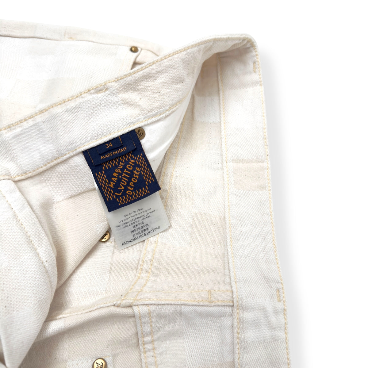 LOUIS VUITTON JACQUARD DENIM SKATE TROUSERS ECRU WHITE W34”