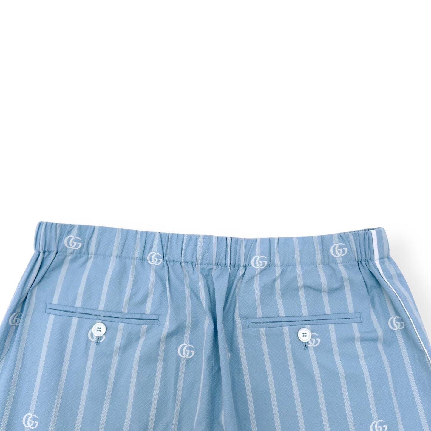 GUCCI LOGO-JACQUARD STRIPED COTTON-POPLIN SHORTS BLUE M