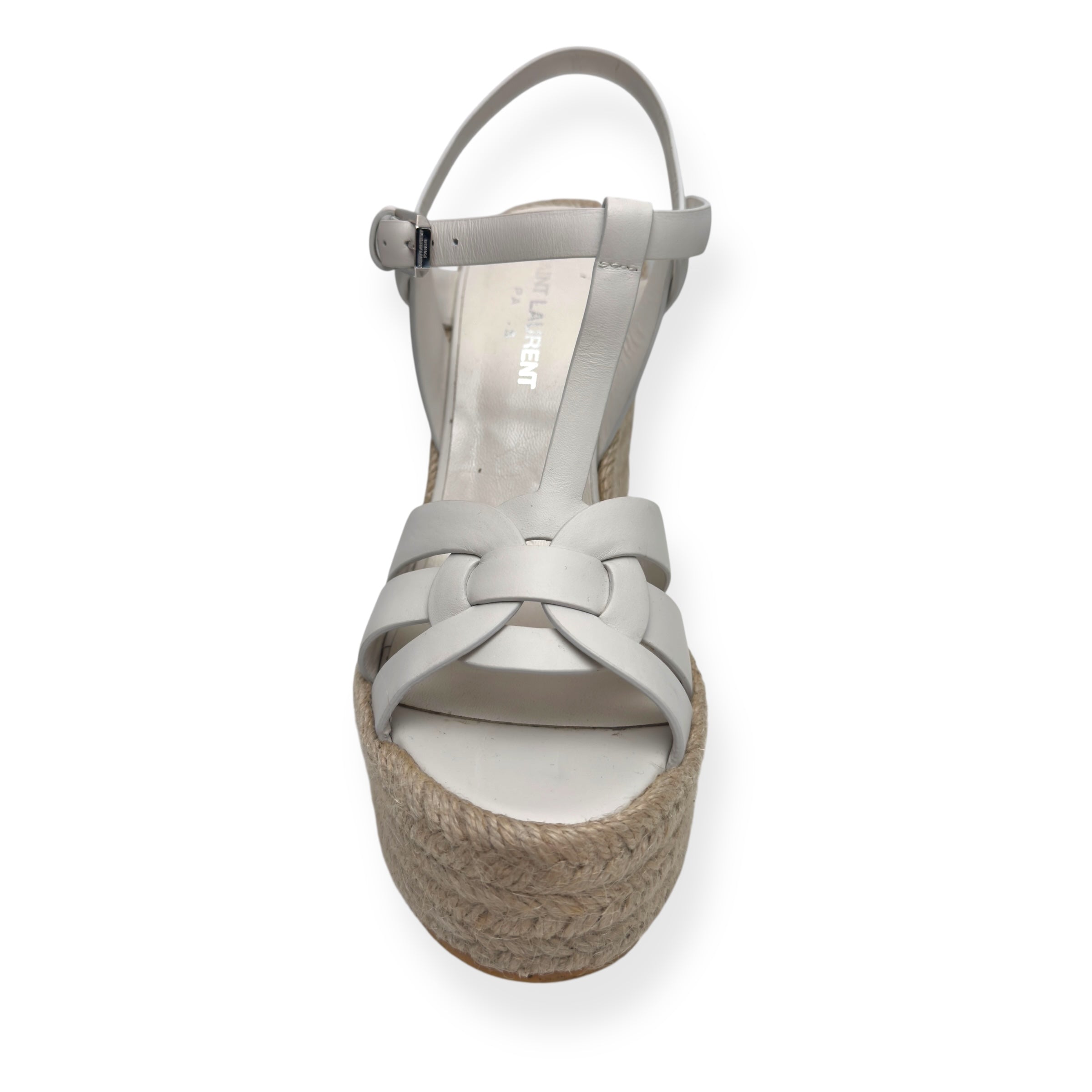 SAINT LAURENT TRIBUTE ESPADRILLE SMOOTH LEATHER WEDGE WHITE 38 / UK5