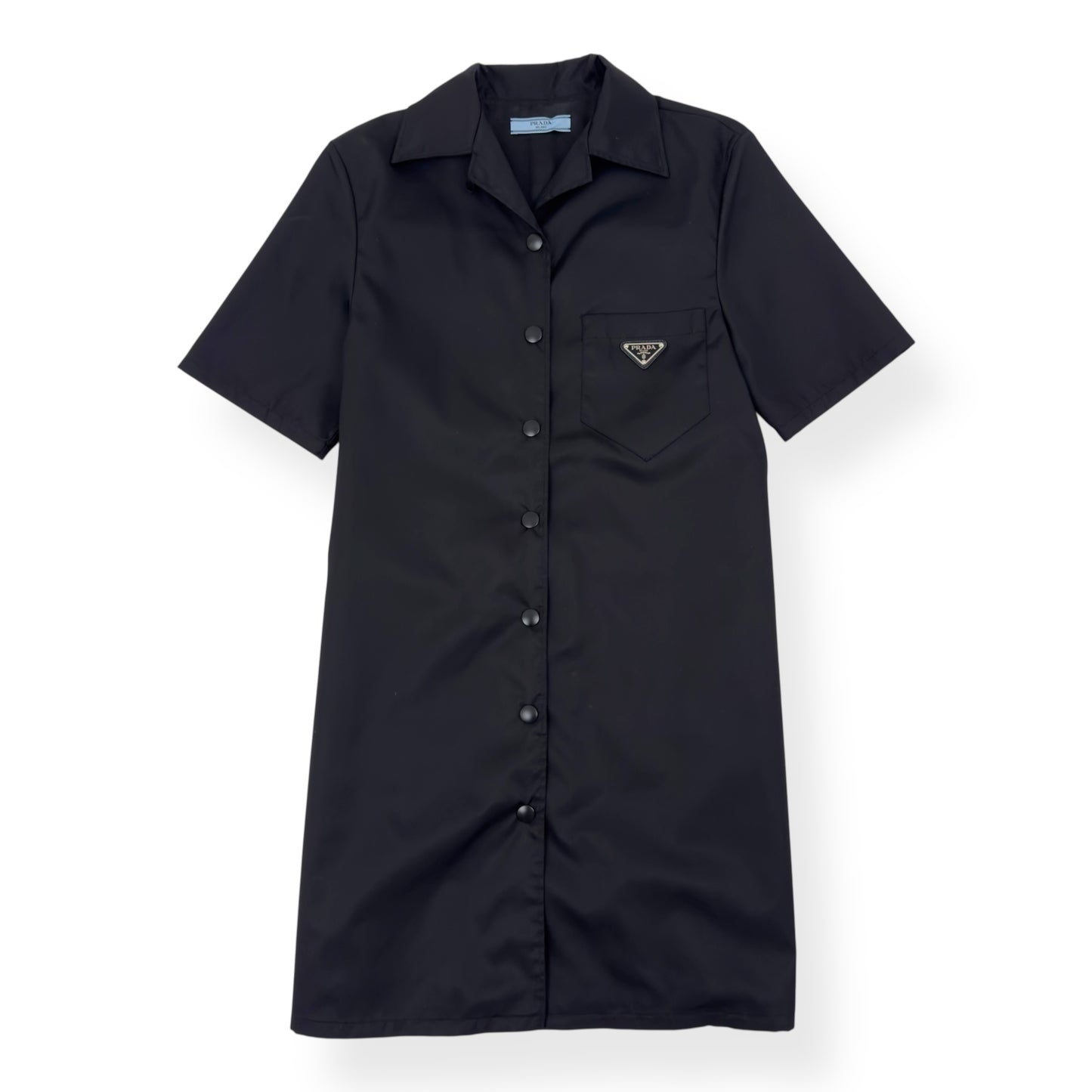 PRADA RE-NYLON LOGO-PATCH MINIDRESS BLACK 36 / UK4 / UK6