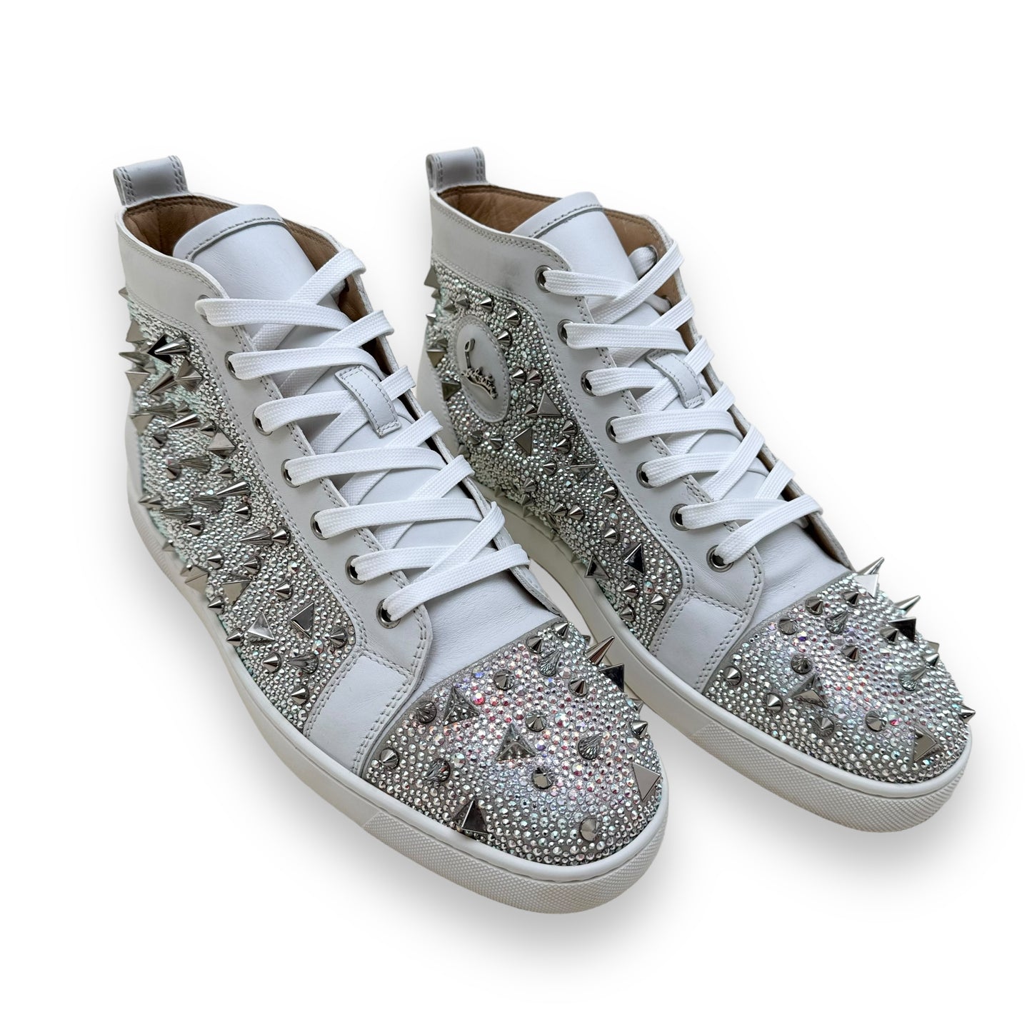 CHRISTIAN LOUBOUTIN PIK SPIKE HIGH TOP SNEAKER WHITE / SILVER UK8