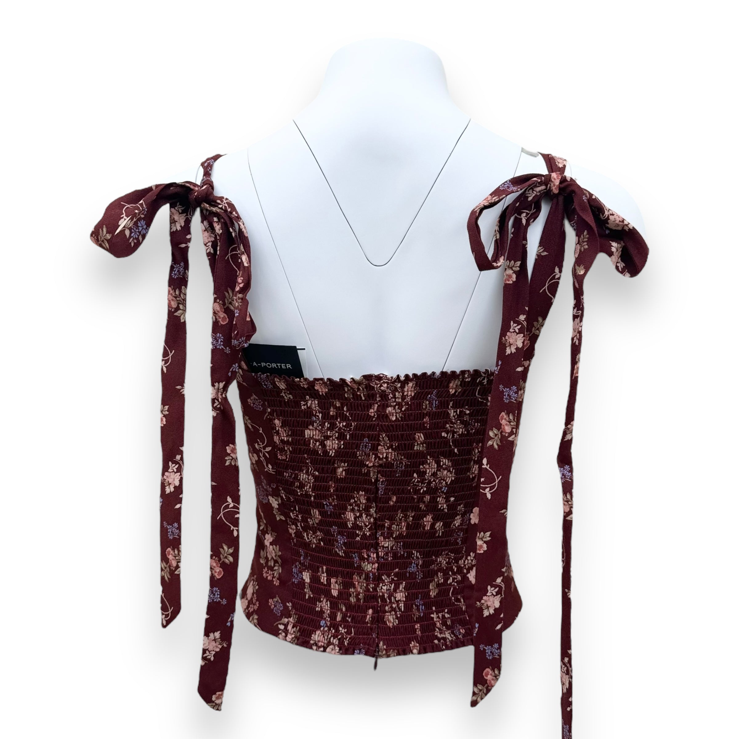REFORMATION ELLORA FLORAL-PRINT TOP BURGUNDY UK8