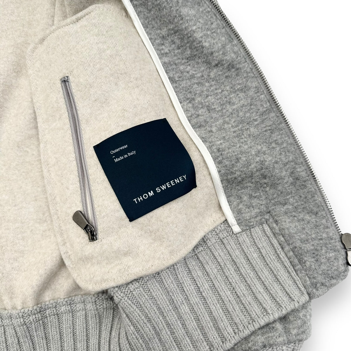 THOM SWEENEY CASHMERE BLEND BESPOKE ZIP-UP BOMBER JACKET GREY L