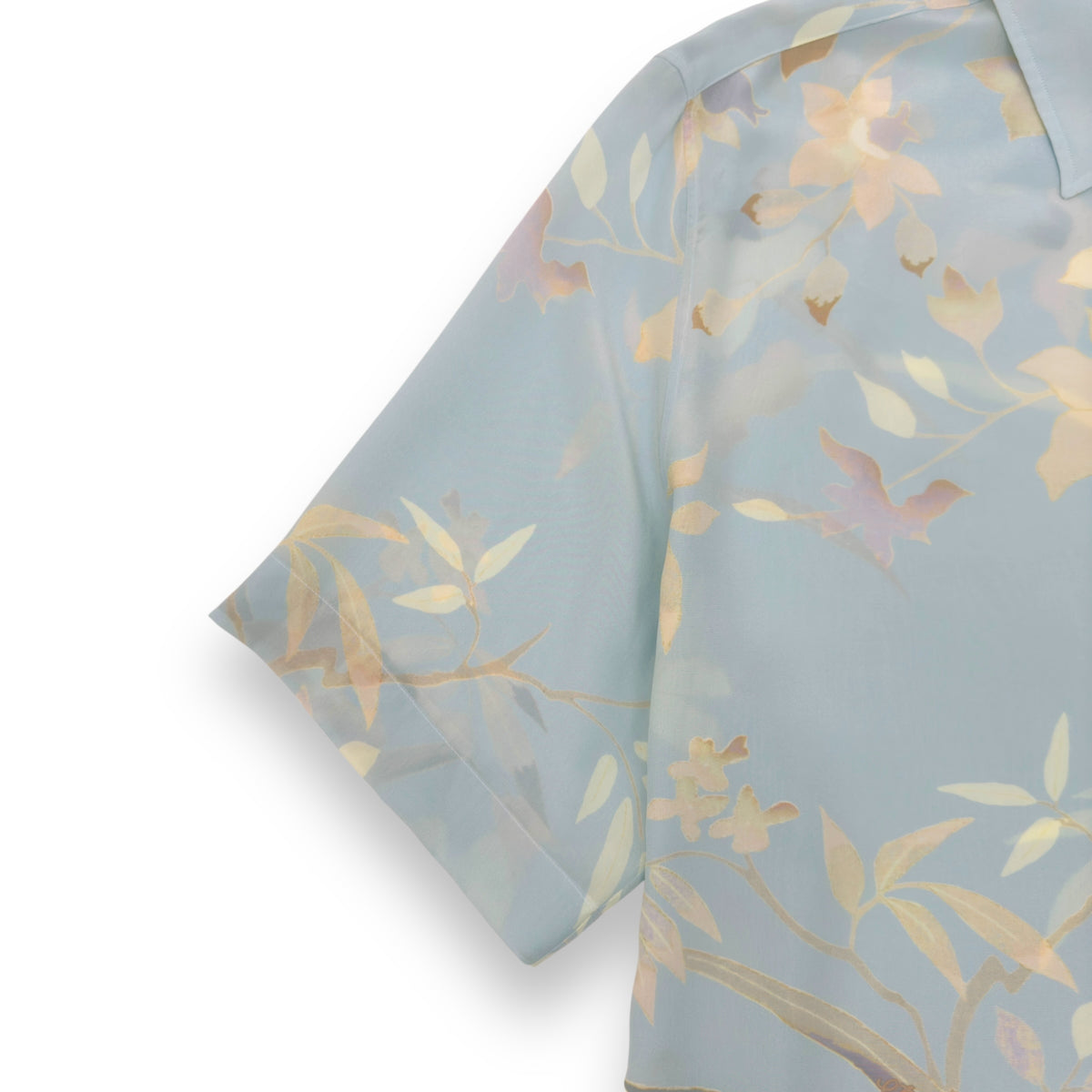 ETRO LEAF PRINT SILK SHIRT LIGHT BLUE XXL