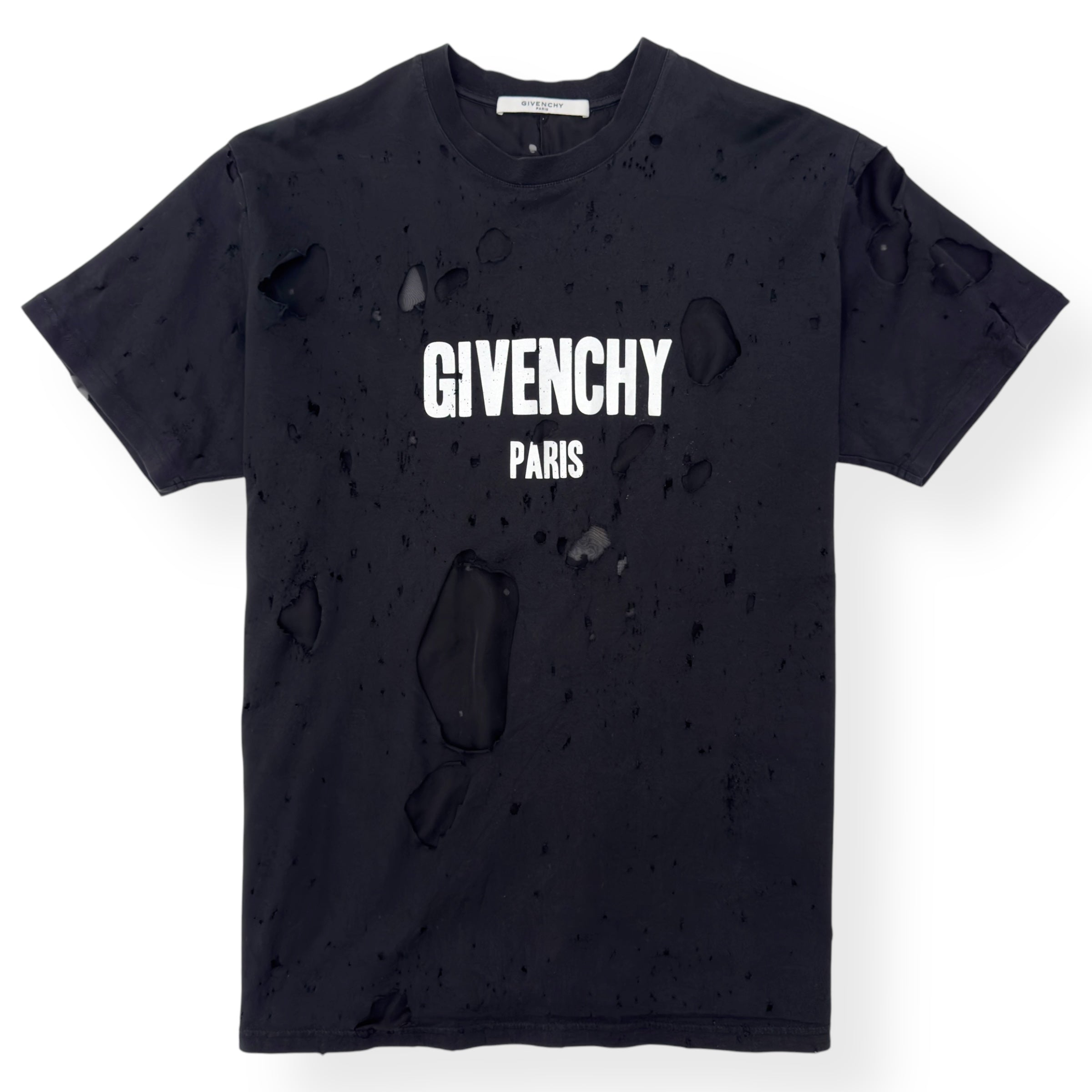 GIVENCHY DISTRESSED LOGO PRINT T-SHIRT BLACK L