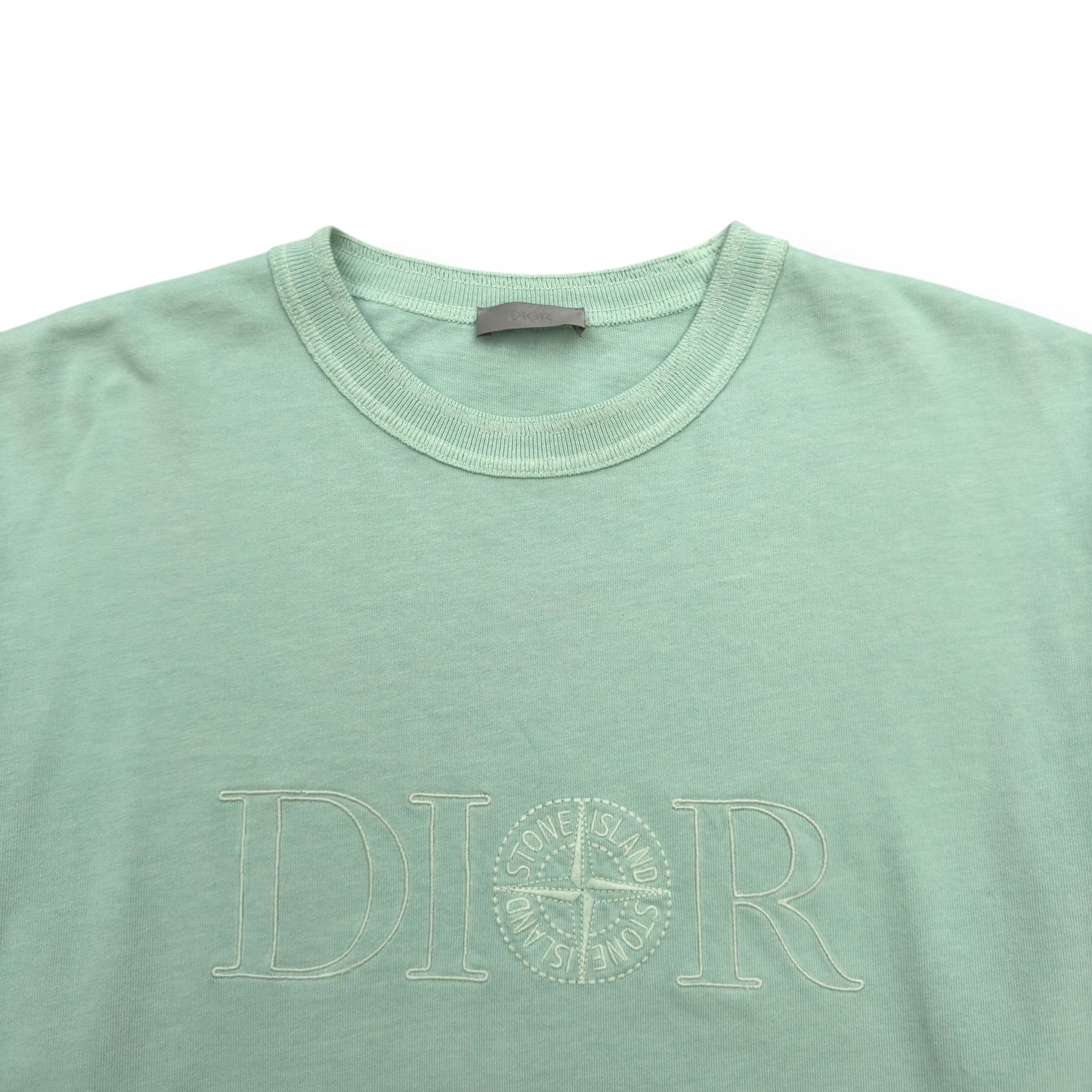 DIOR X STONE ISLAND OVERSIZED LOGO EMBROIDERED T-SHIRT TURQUOISE / WHITE XL
