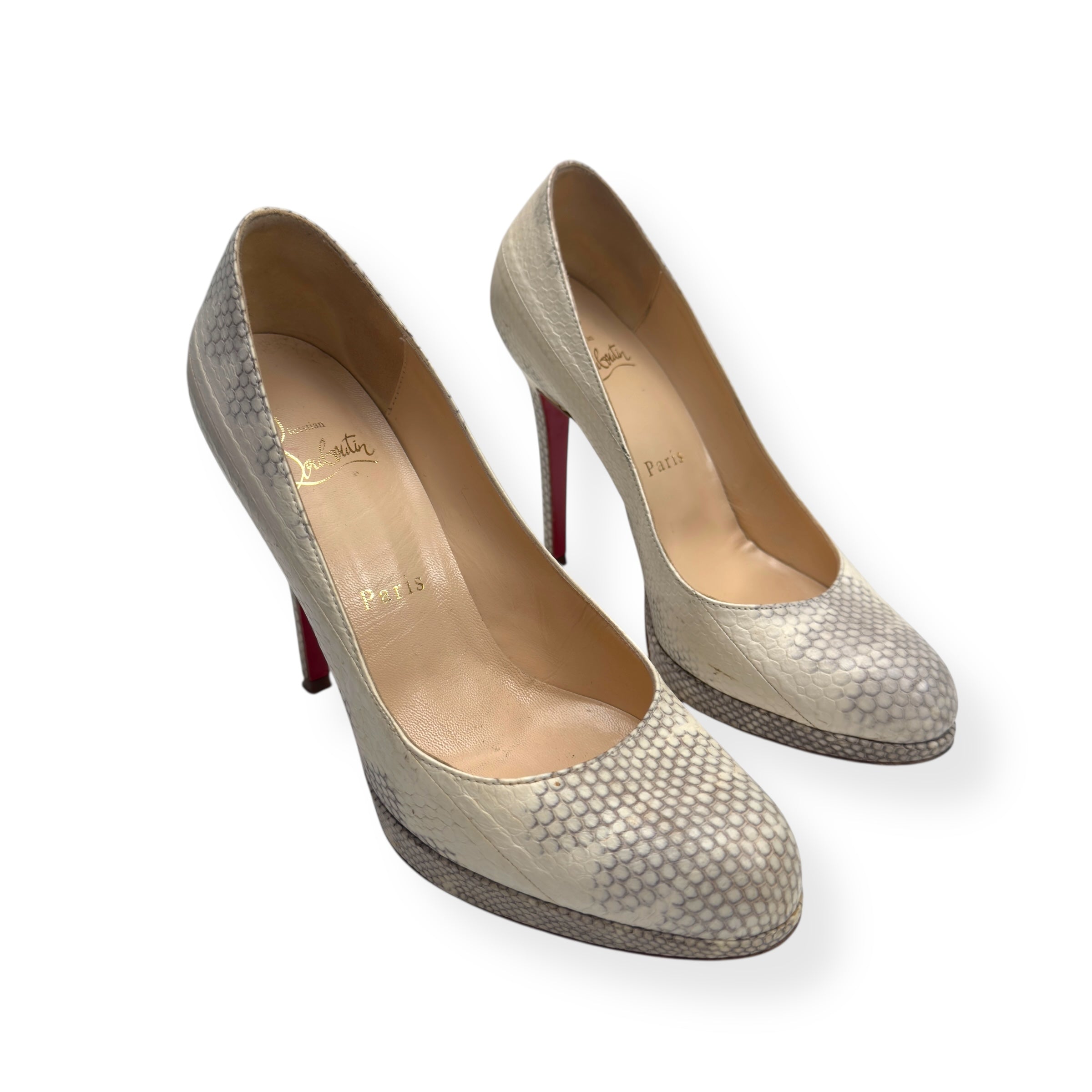 CHRISTIAN LOUBOUTIN 140MM ROCCIA WATER SNAKE BIANCA PUMPS 36 / UK3