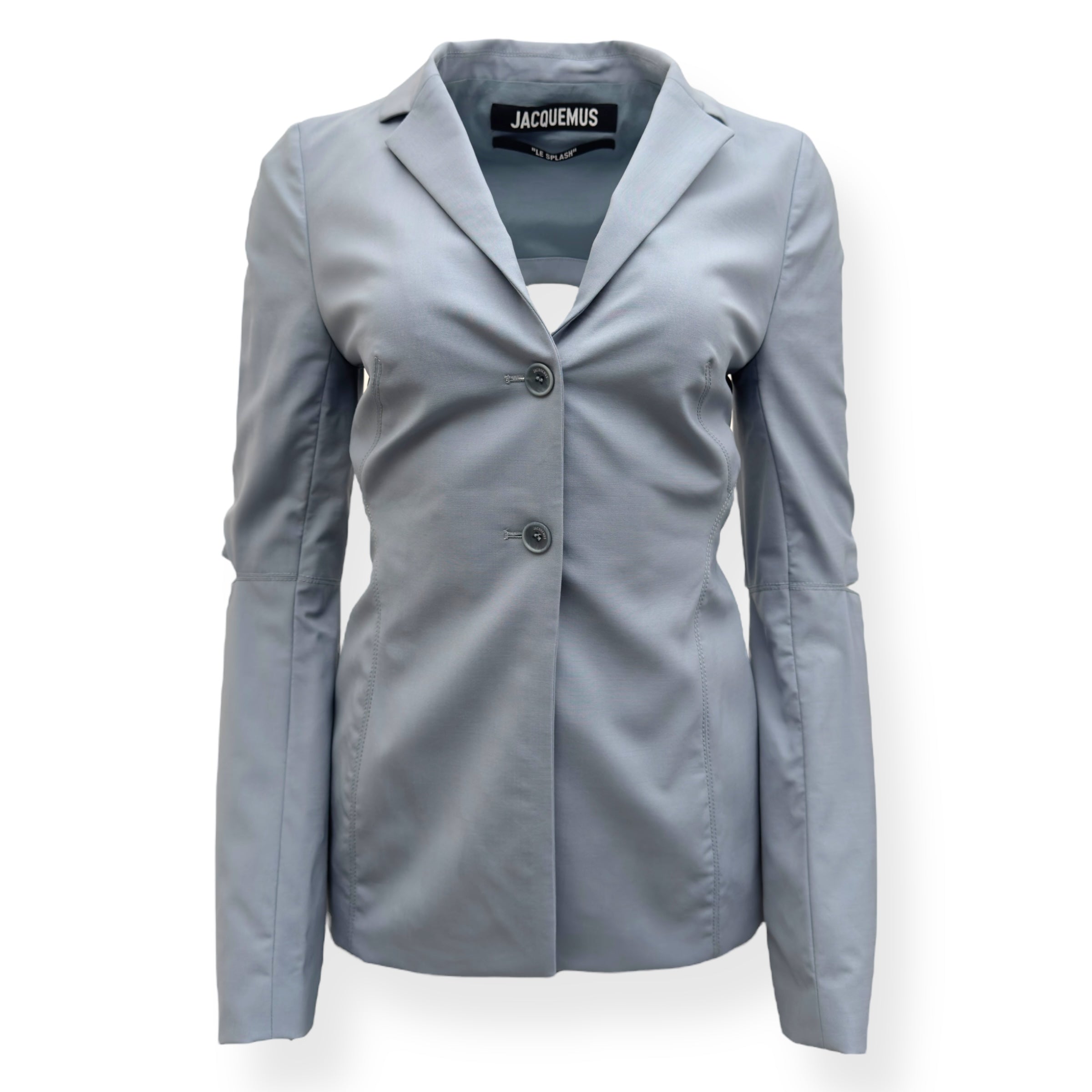 JACQUEMUS LE SPLASH MELO CUT-OUT STRETCH-WOOL SUIT BLUE 36 / XS