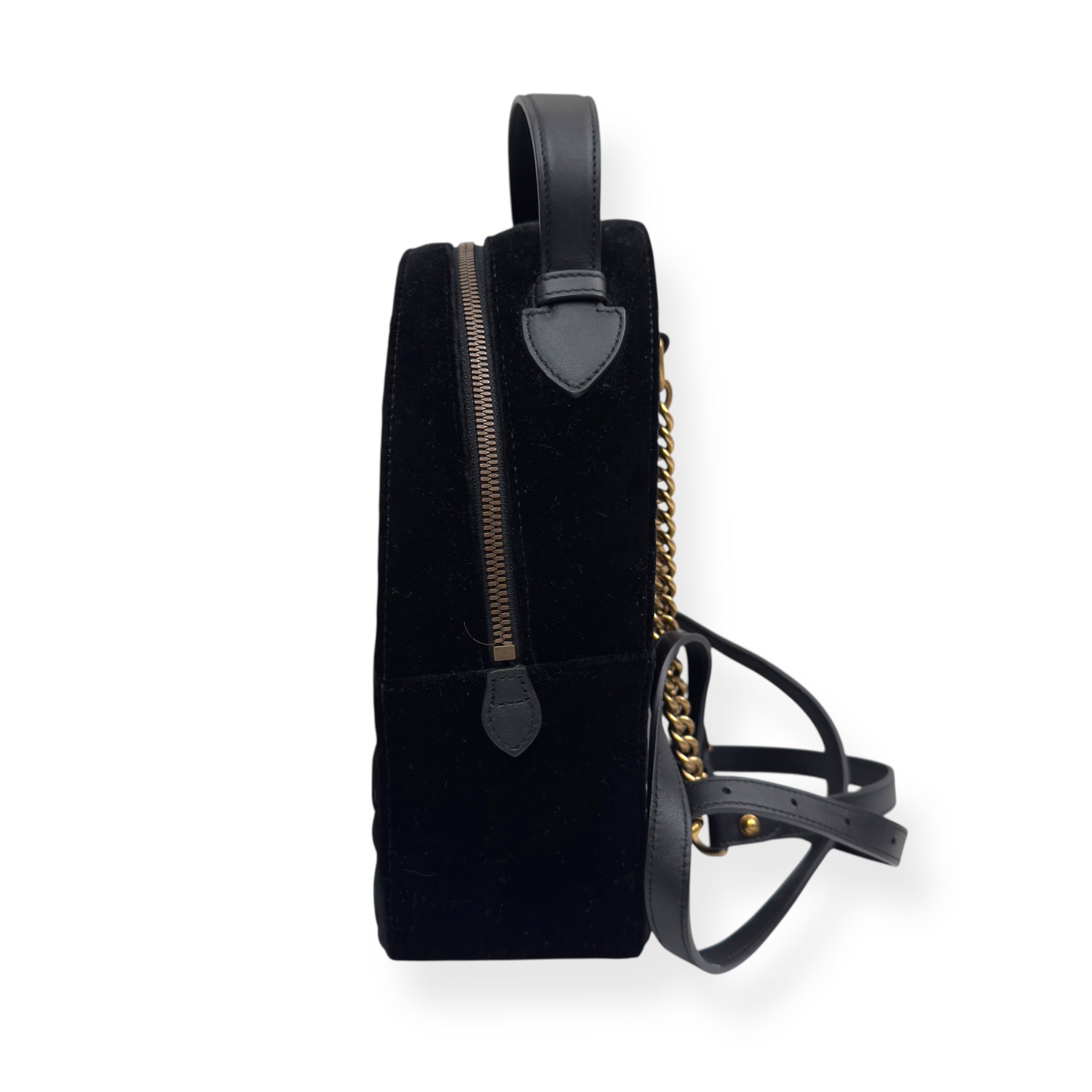 GUCCI GG MARMONT VELVET MATELASSÉ BACKPACK BLACK