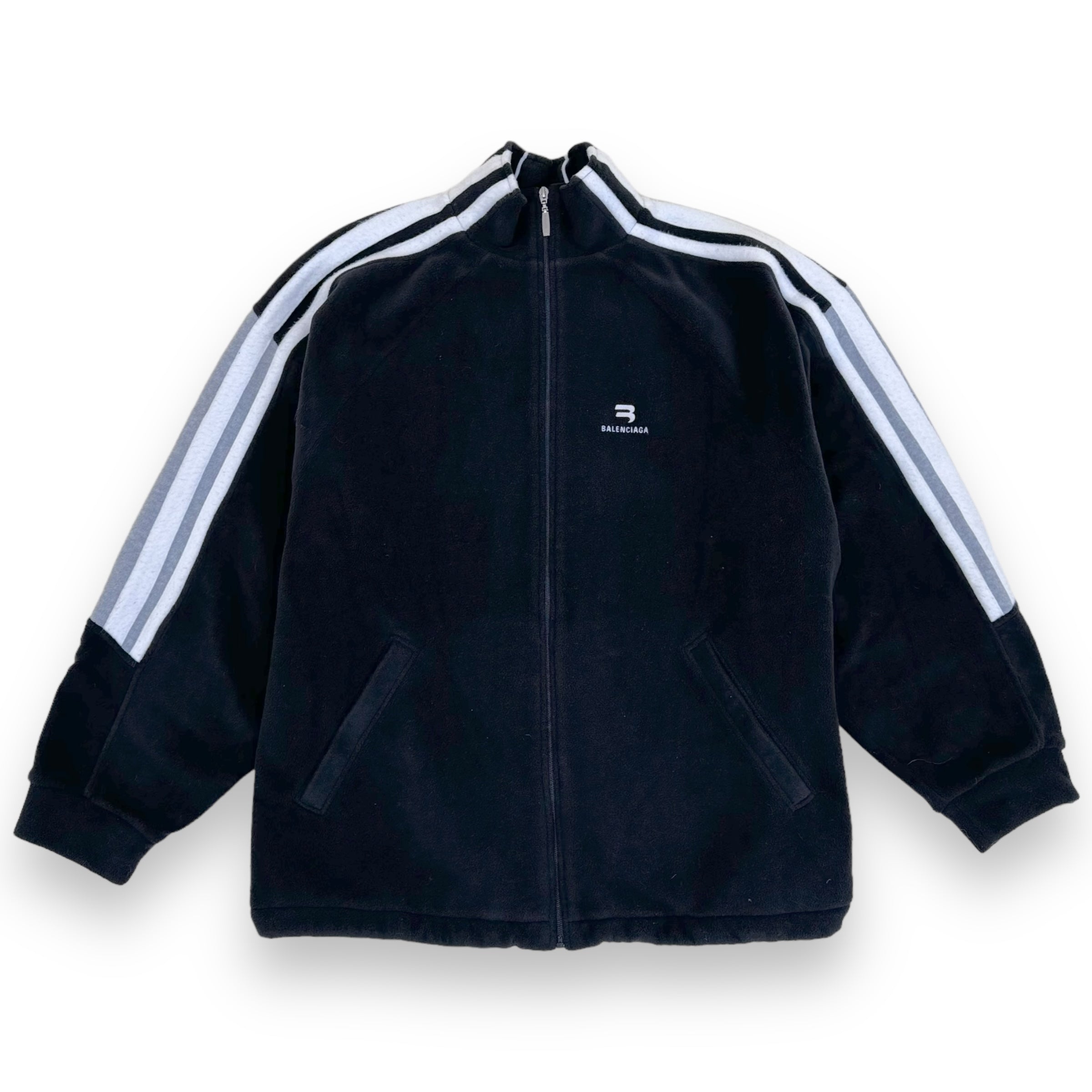 BALENCIAGA LOGO SPORT FLEECE ZIP-UP SWEATER BLACK / GREY XL