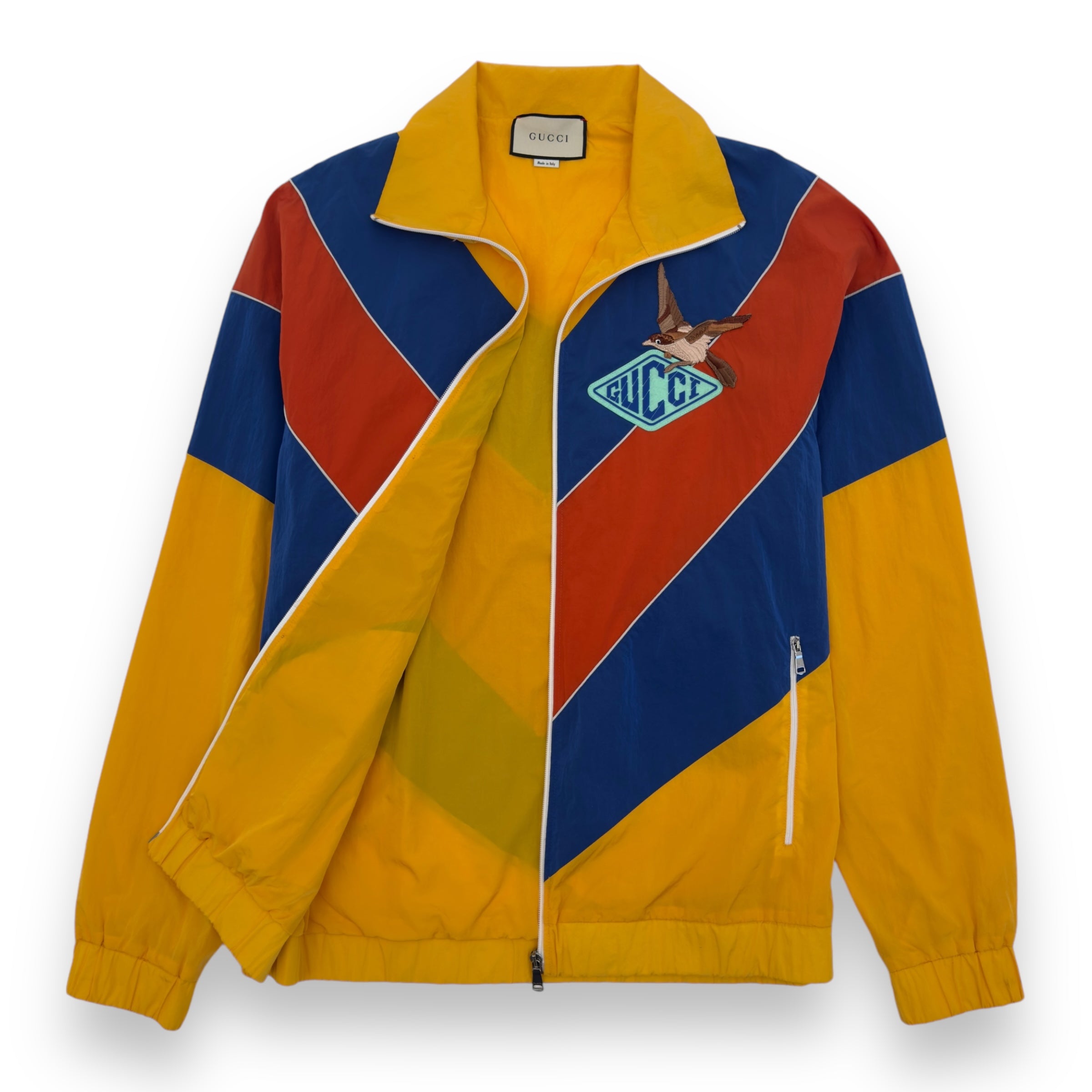 GUCCI APPLIQUÉD COLOUR-BLOCK SHELL JACKET MULTICOLOURED XL