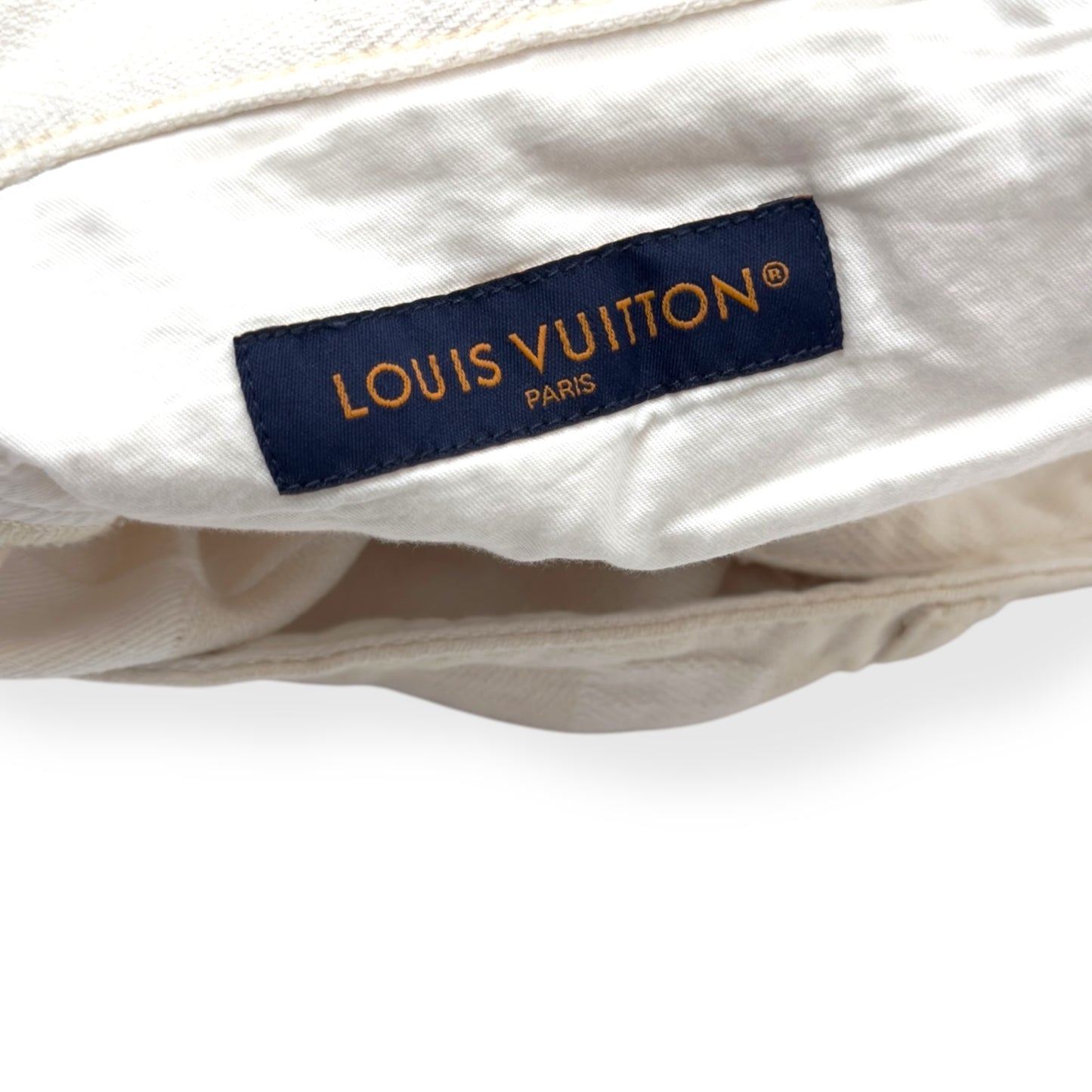 LOUIS VUITTON JACQUARD DENIM SKATE TROUSERS ECRU WHITE W34”
