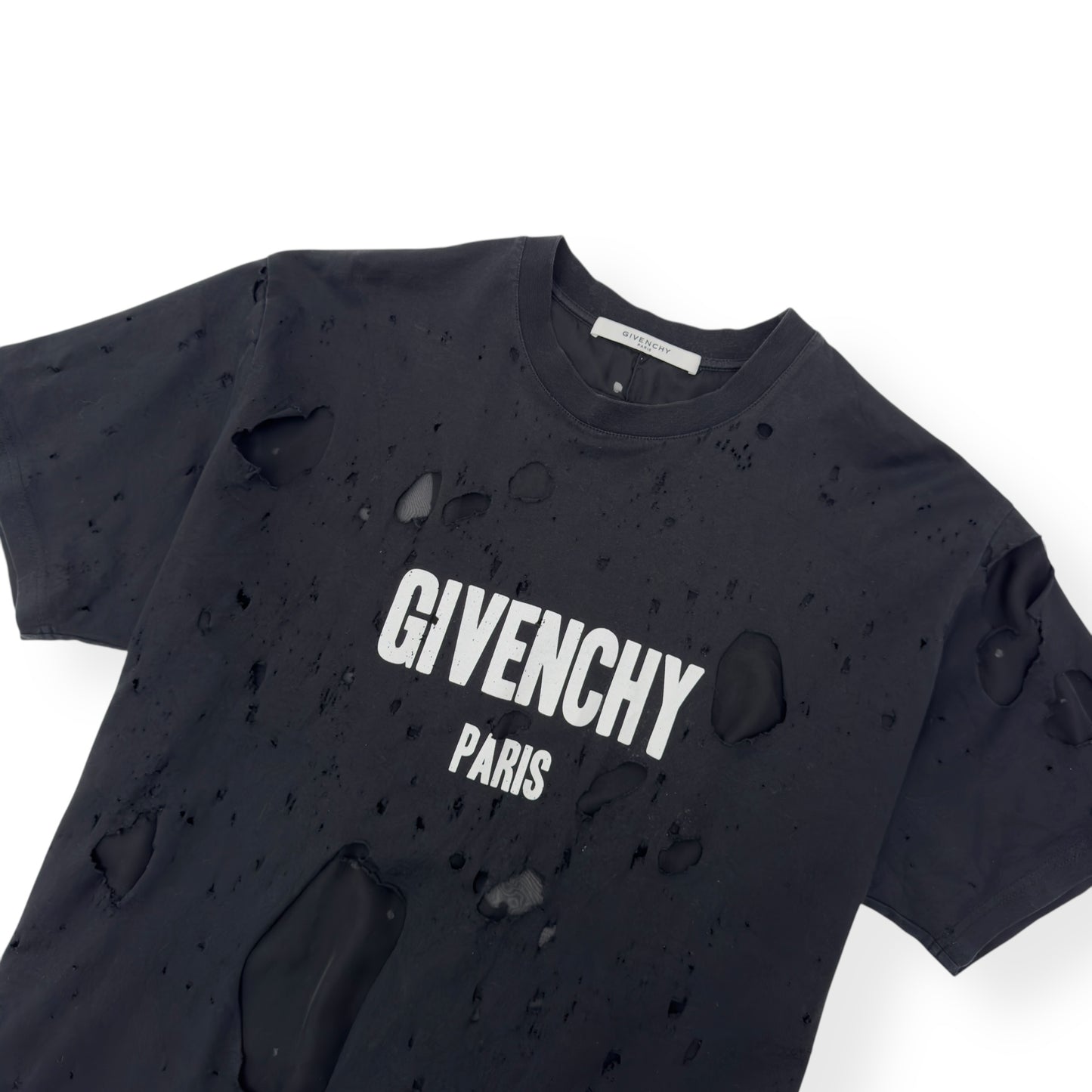 GIVENCHY DISTRESSED LOGO PRINT T-SHIRT BLACK L