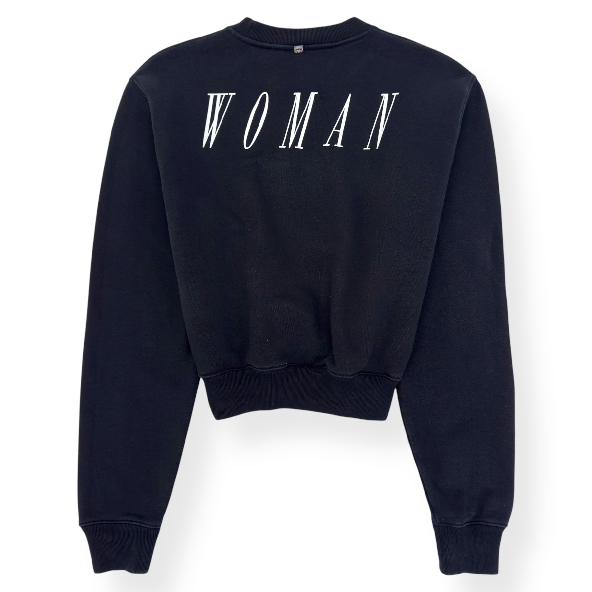 OFF-WHITE WOMENS LOGO PRINT CROPPED SWEATSHIRT BLACK / WHITE S