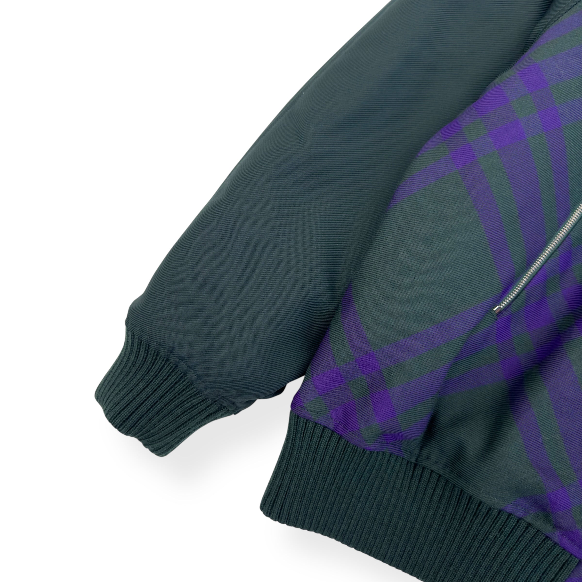 BURBERRY CHECKED REVERSIBLE COTTON-TWILL BOMBER JACKET GREEN / PURPLE XL