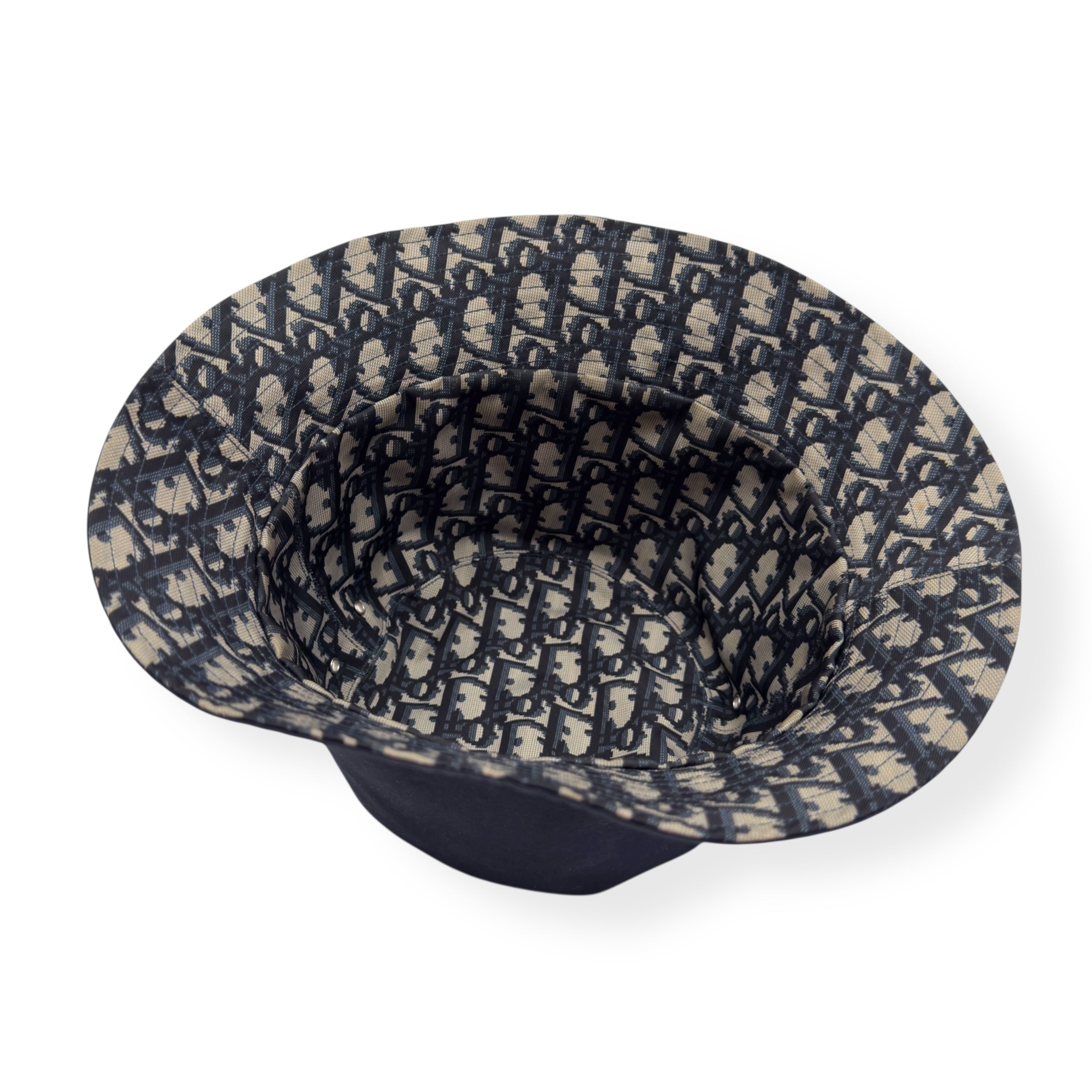 DIOR REVERSIBLE TEDDY-D SMALL BRIM BUCKET HAT NAVY / BEIGE M