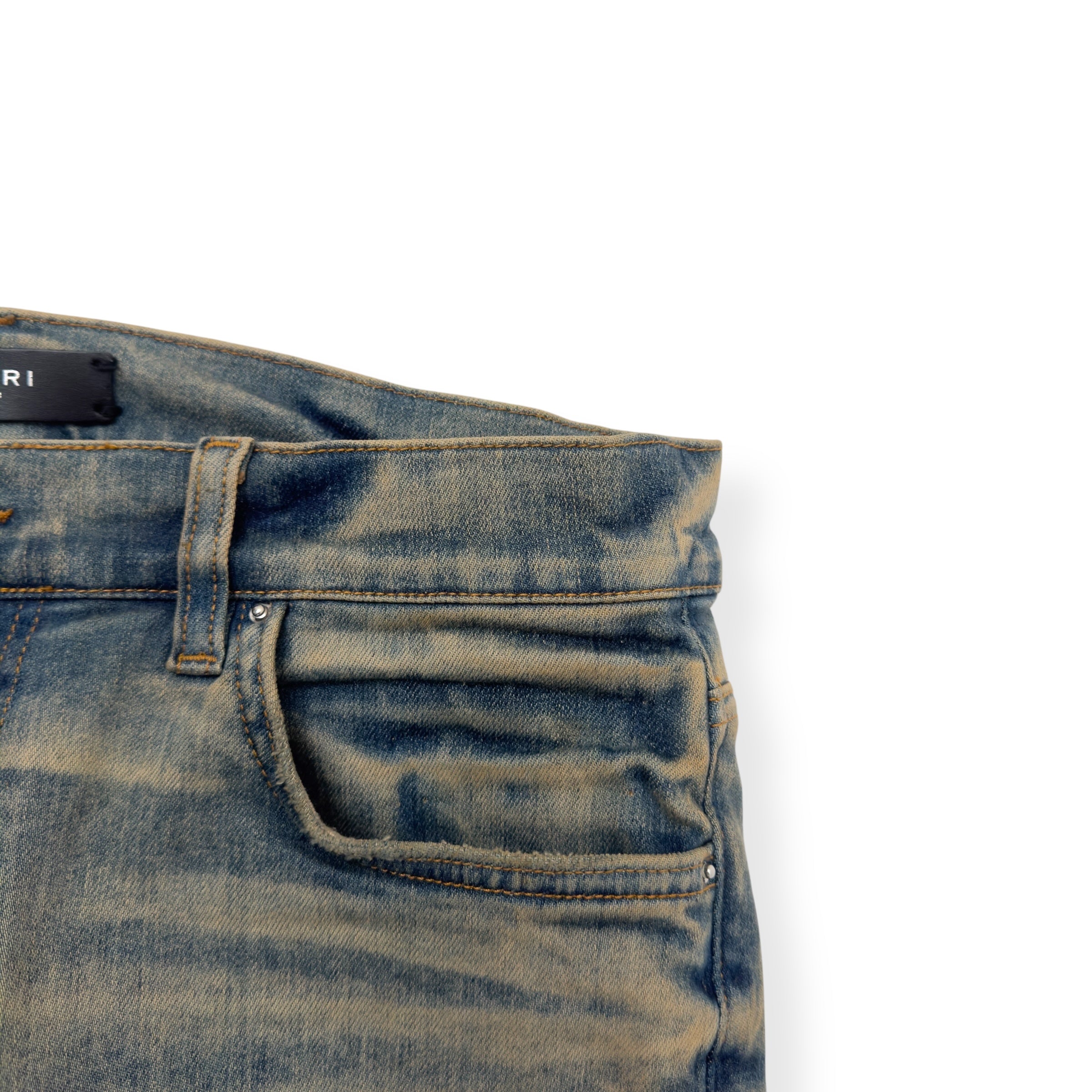 AMIRI BANDANA DISTRESSED SKINNY DENIM JEANS W34”
