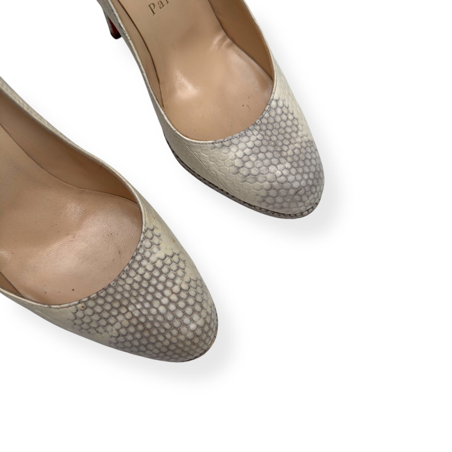 CHRISTIAN LOUBOUTIN 140MM ROCCIA WATER SNAKE BIANCA PUMPS 36 / UK3