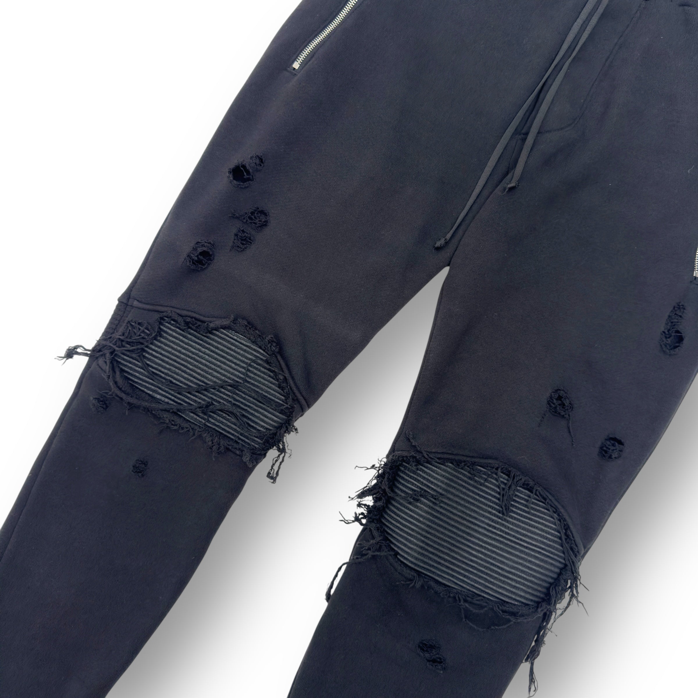 AMIRI MX1 SLIM FIT LEATHER PATCH SWEATPANTS BLACK M
