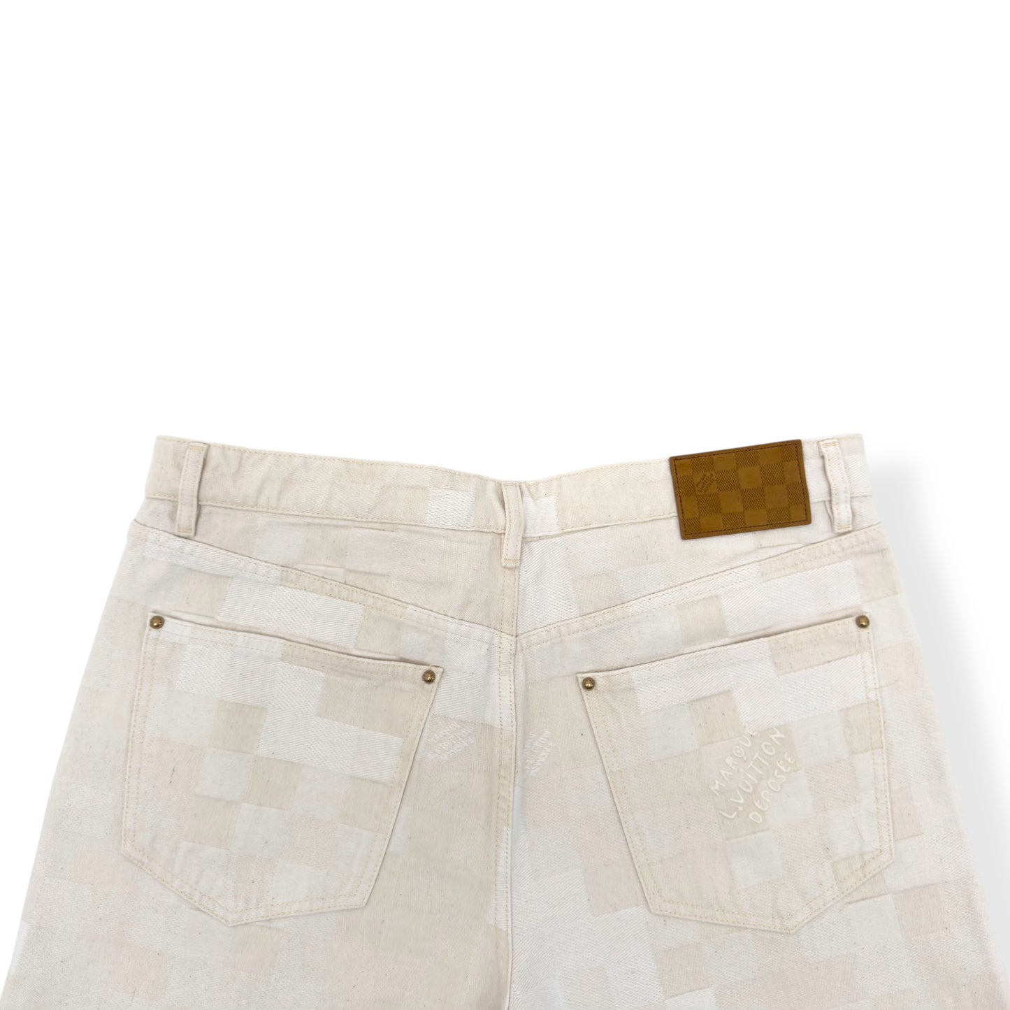 LOUIS VUITTON JACQUARD DENIM SKATE TROUSERS ECRU WHITE W34”
