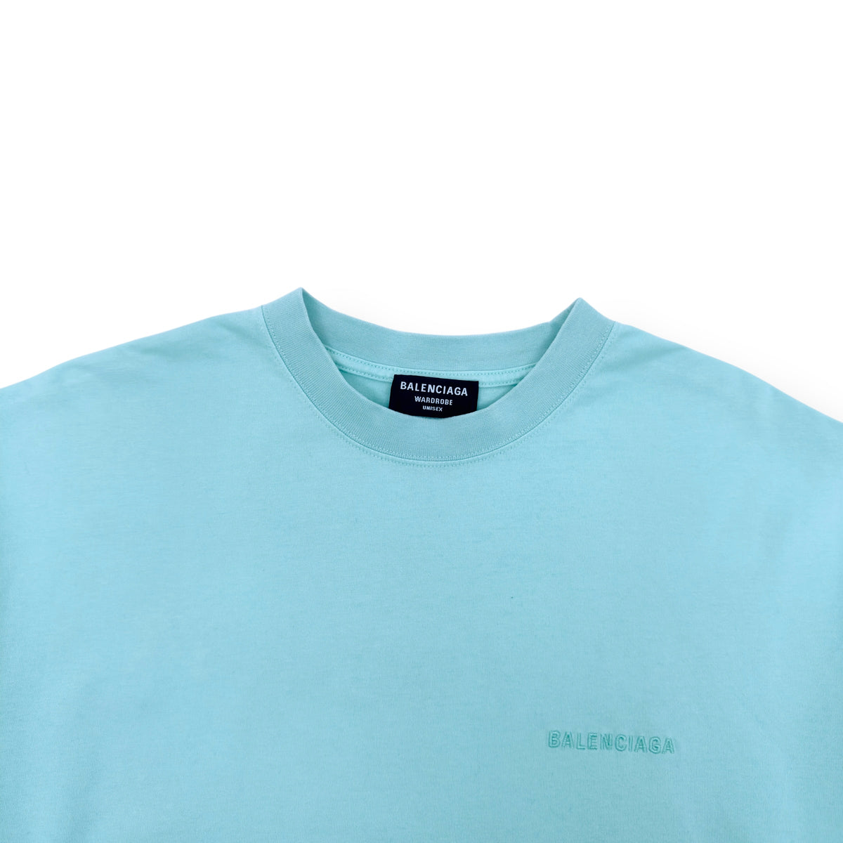 BALENCIAGA EMBROIDERED LOGO T-SHIRT TEAL BLUE XL