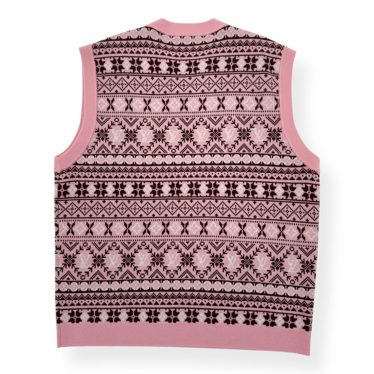 LOUIS VUITTON X TYLER THE CREATOR FAIR ISLE JACQUARD MERINO WOOL VEST LUXURY PINK XXL