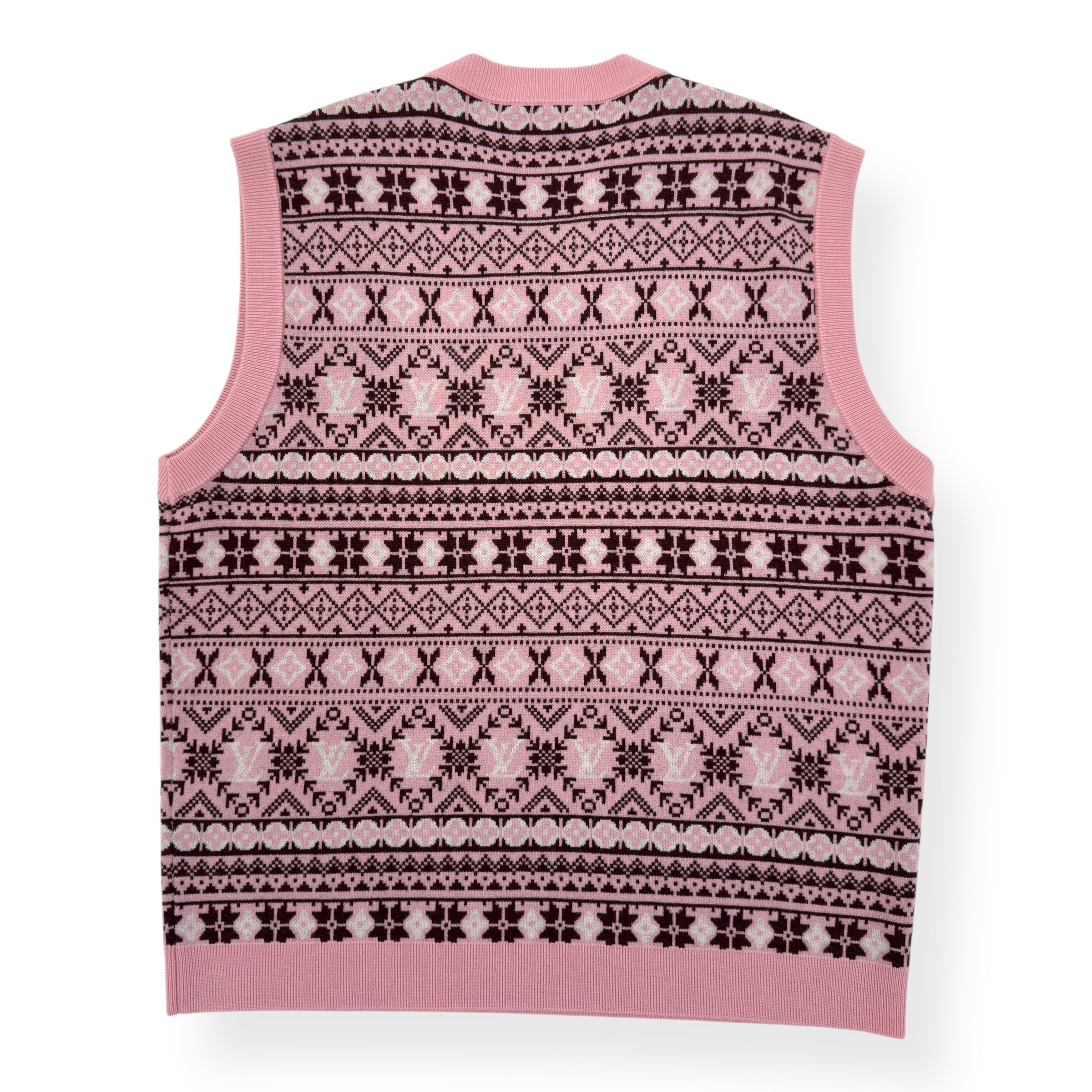 LOUIS VUITTON X TYLER THE CREATOR FAIR ISLE JACQUARD MERINO WOOL VEST LUXURY PINK XXL