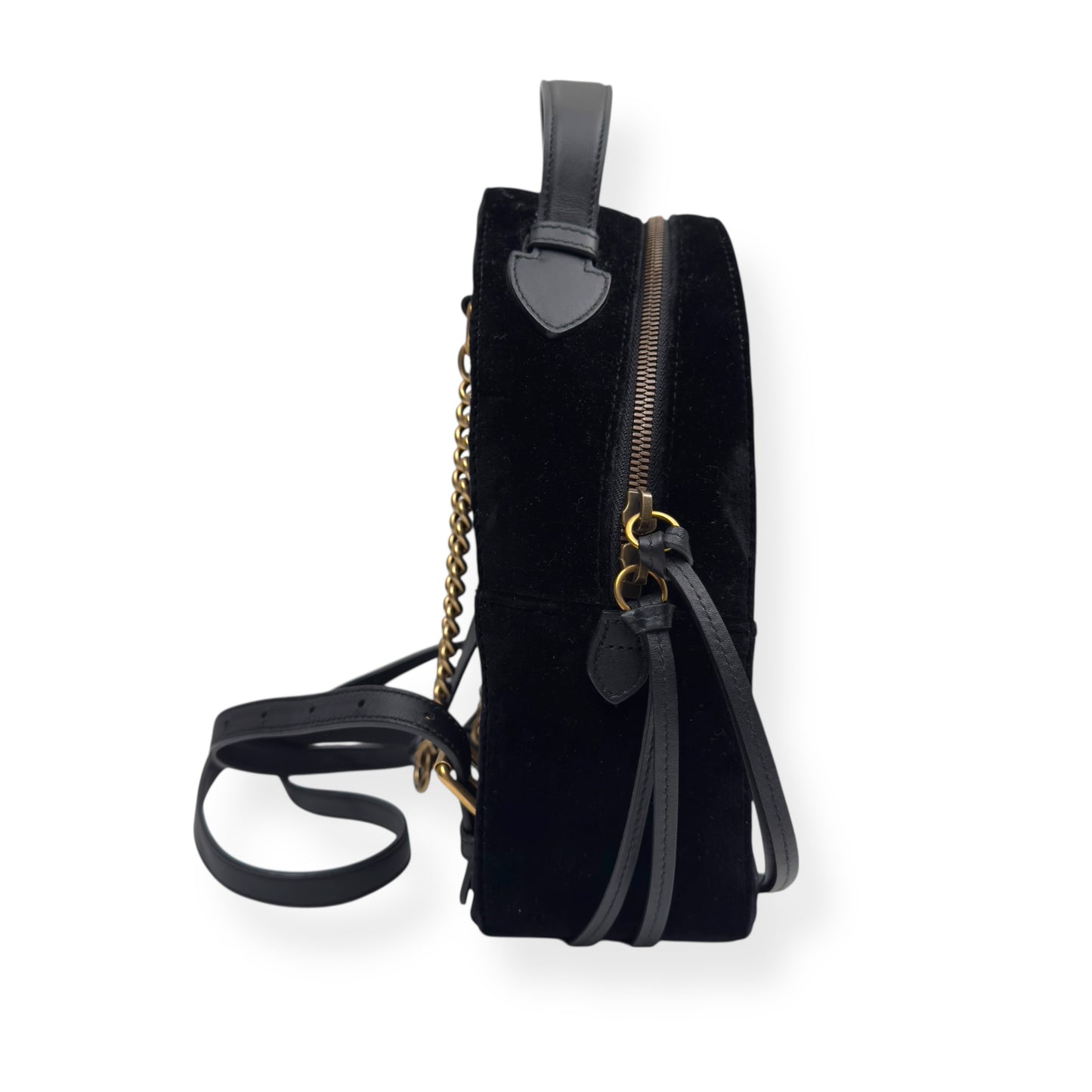 GUCCI GG MARMONT VELVET MATELASSÉ BACKPACK BLACK