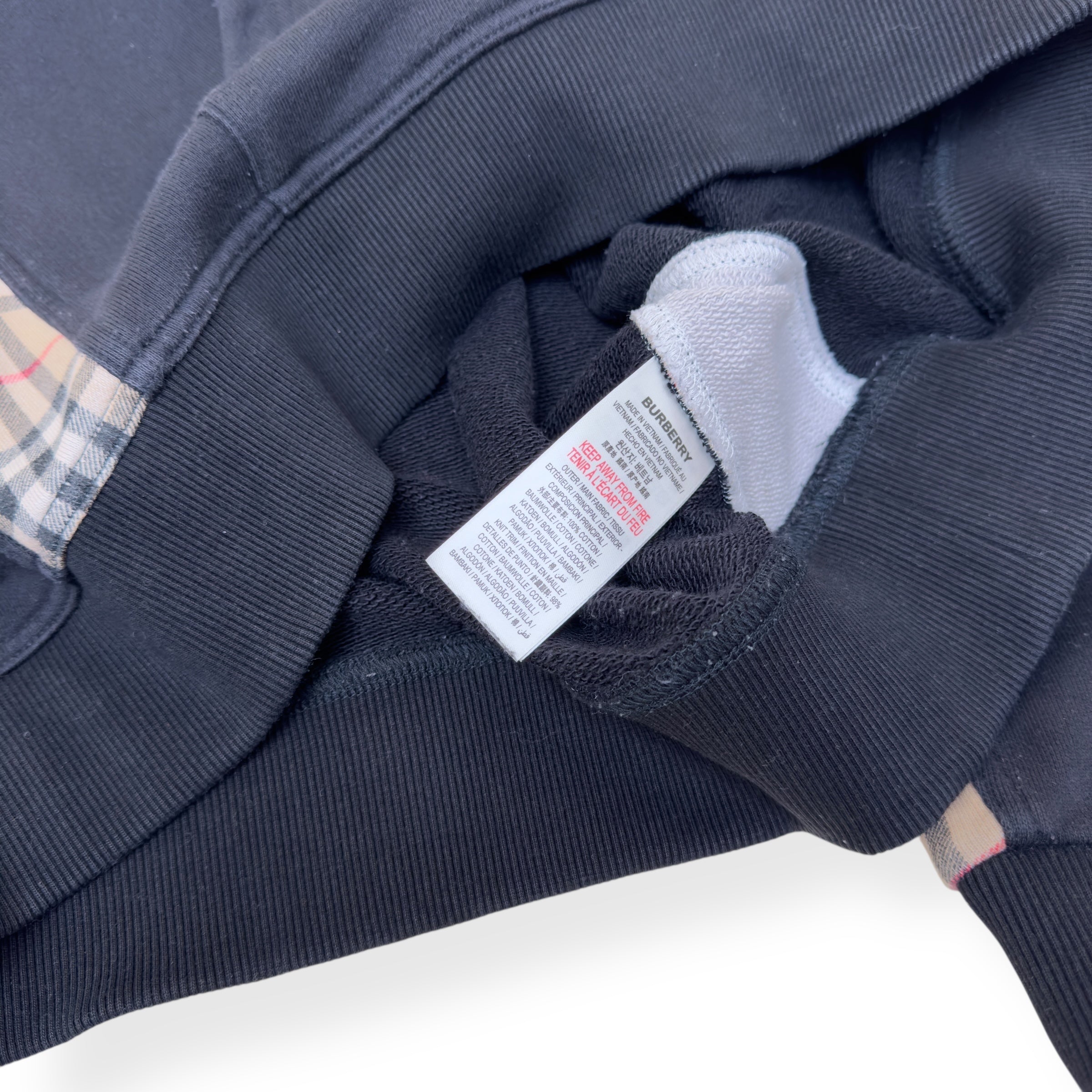 BURBERRY CHECK PANEL HOODIE BLACK M