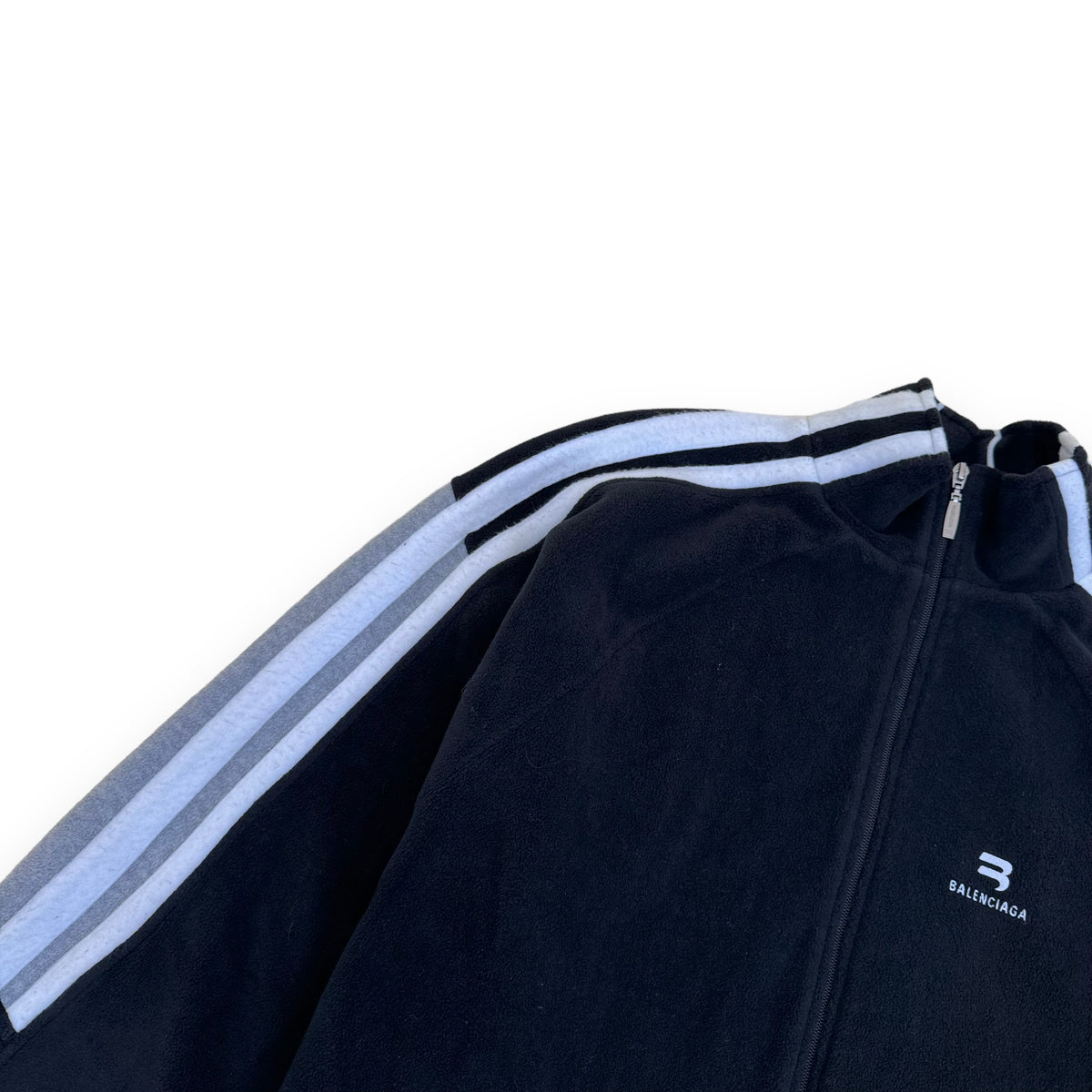 BALENCIAGA LOGO SPORT FLEECE ZIP-UP SWEATER BLACK / GREY XL