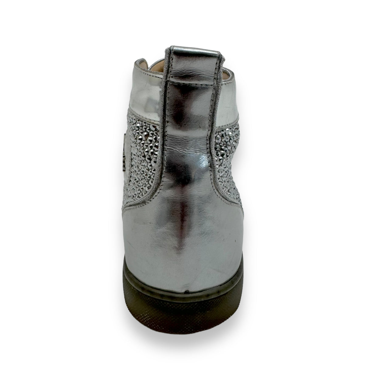 CHRISTIAN LOUBOUTIN LOUIS STRASS CRYSTAL EMBELLISHED SNEAKER SILVER UK7