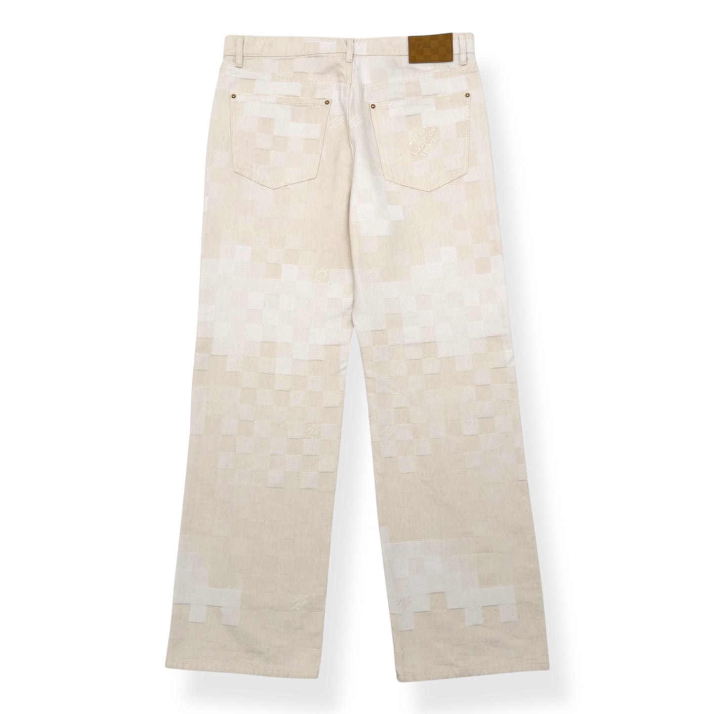LOUIS VUITTON JACQUARD DENIM SKATE TROUSERS ECRU WHITE W34”