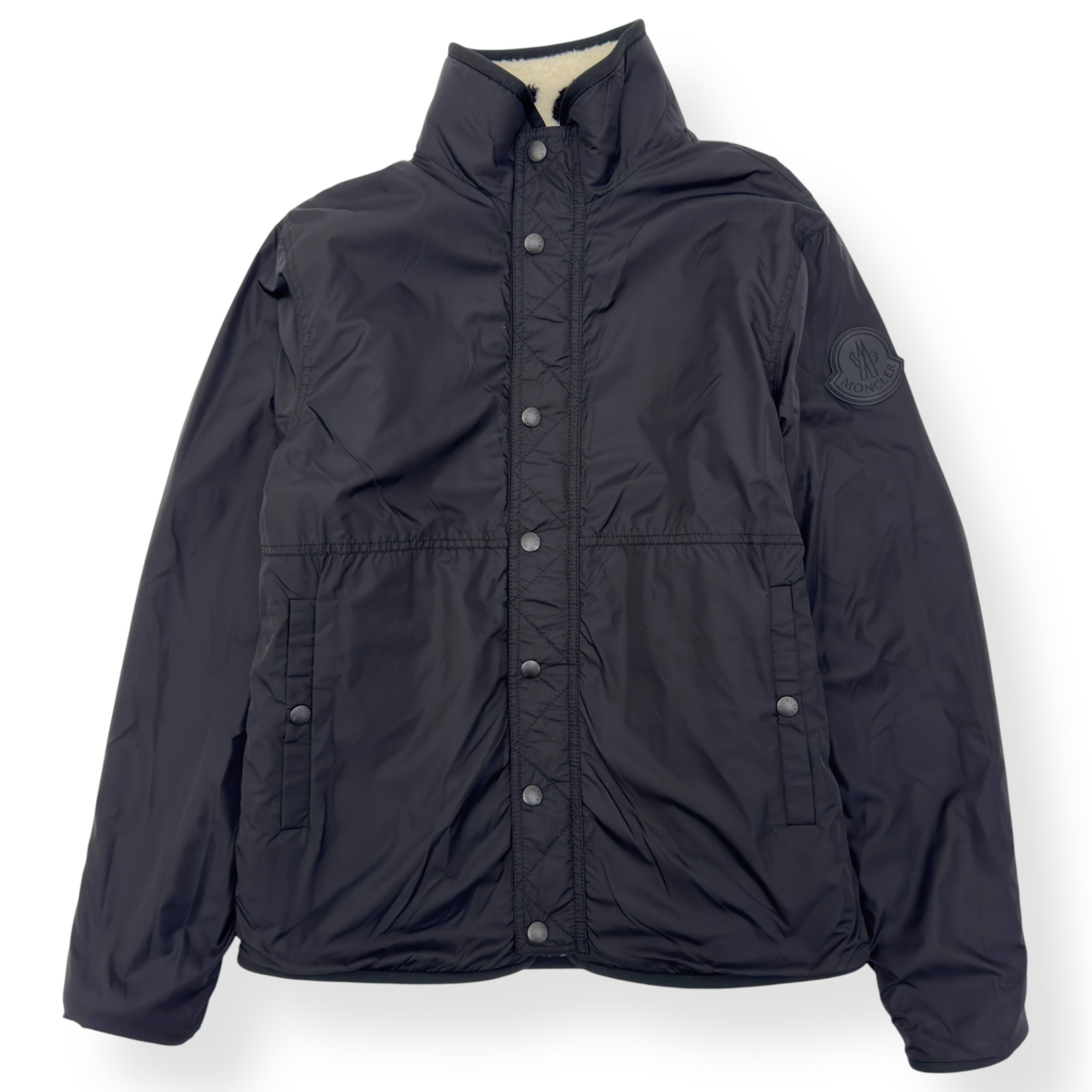 MONCLER REVERSIBLE ALL OVER LOGO FLEECE JACKET WHITE / BLACK S