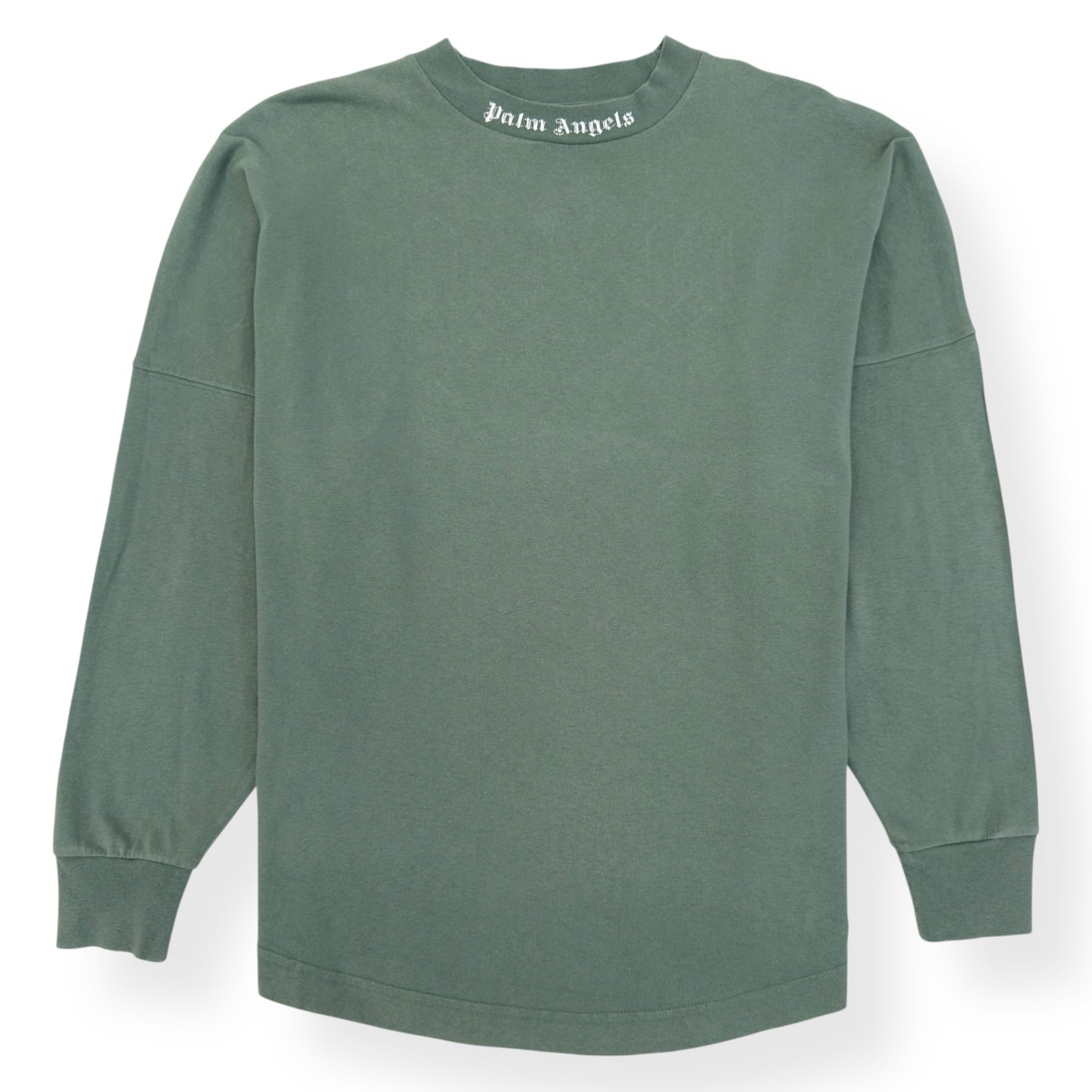 PALM ANGELS SERVICE ANNOUNCEMENT LONG SLEEVE COTTON T-SHIRT GREEN / WHITE XS