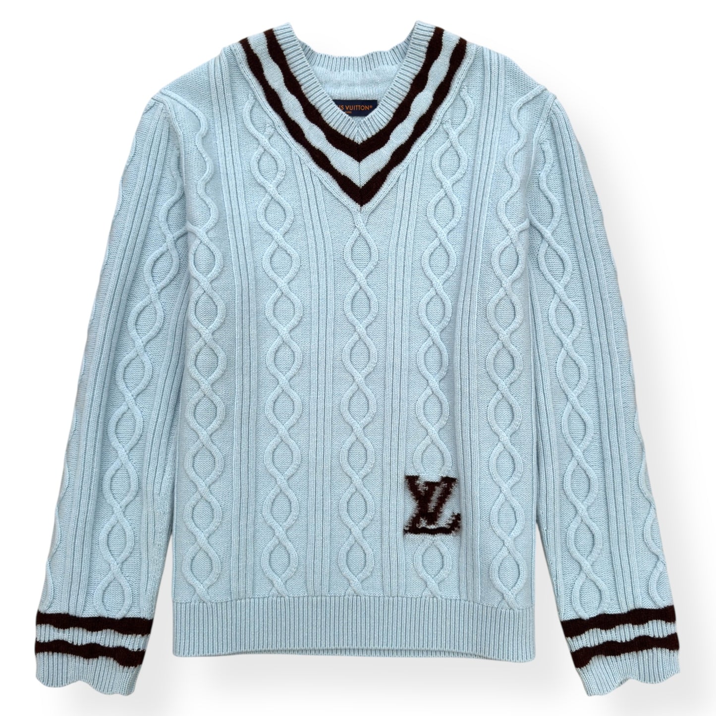 LOUIS VUITTON WOOL / MOHAIR V-NECK JUMPER BLUE / BROWN XL