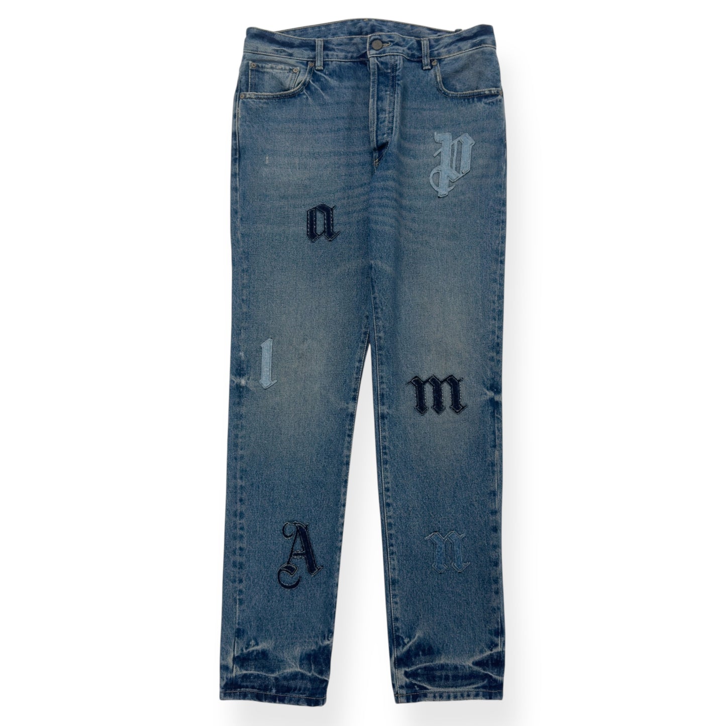 PALM ANGELS LOGO PATCH DENIM JEANS BLUE W33”